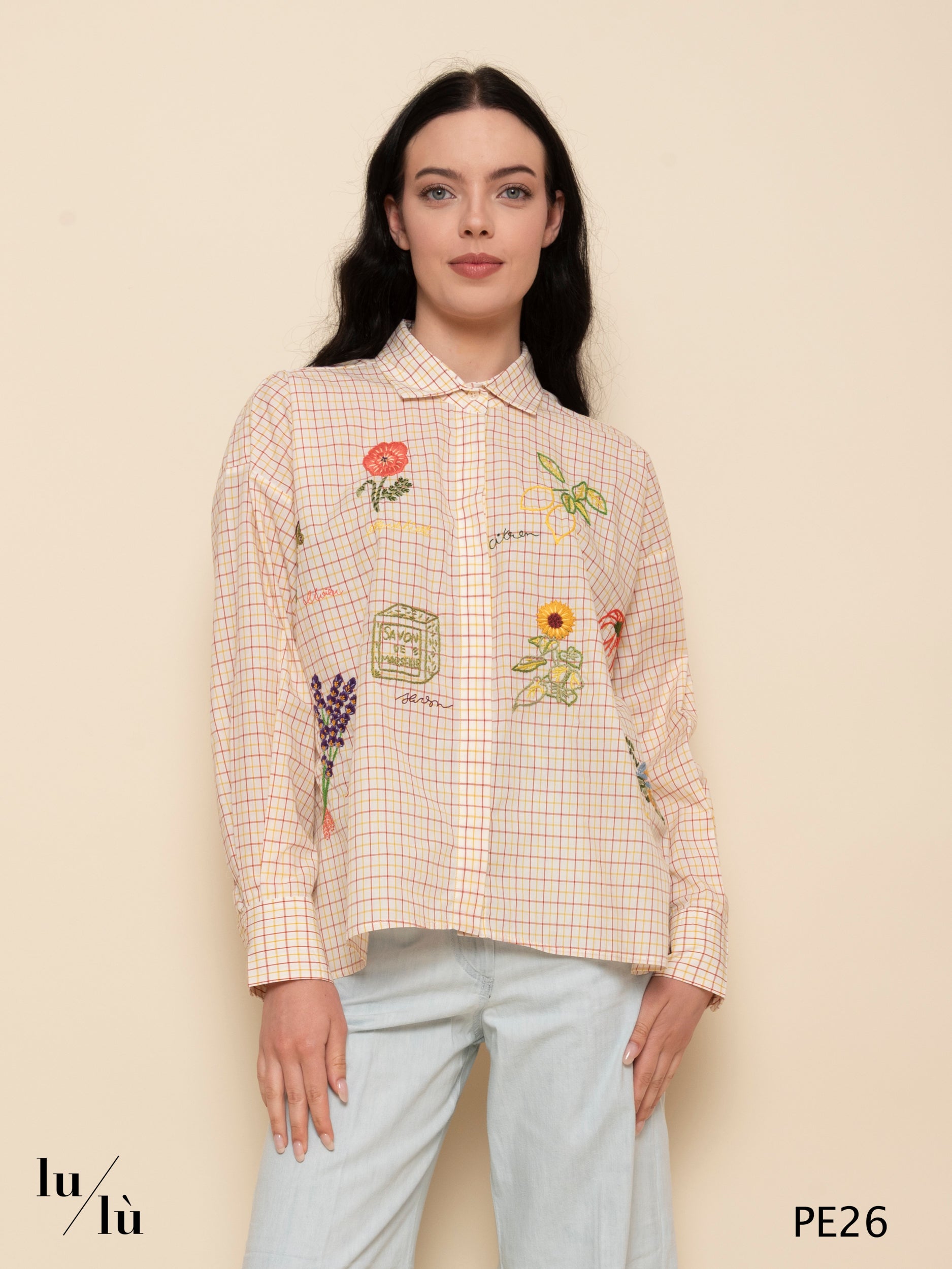 Greta - Camicia ricamata in cotone check