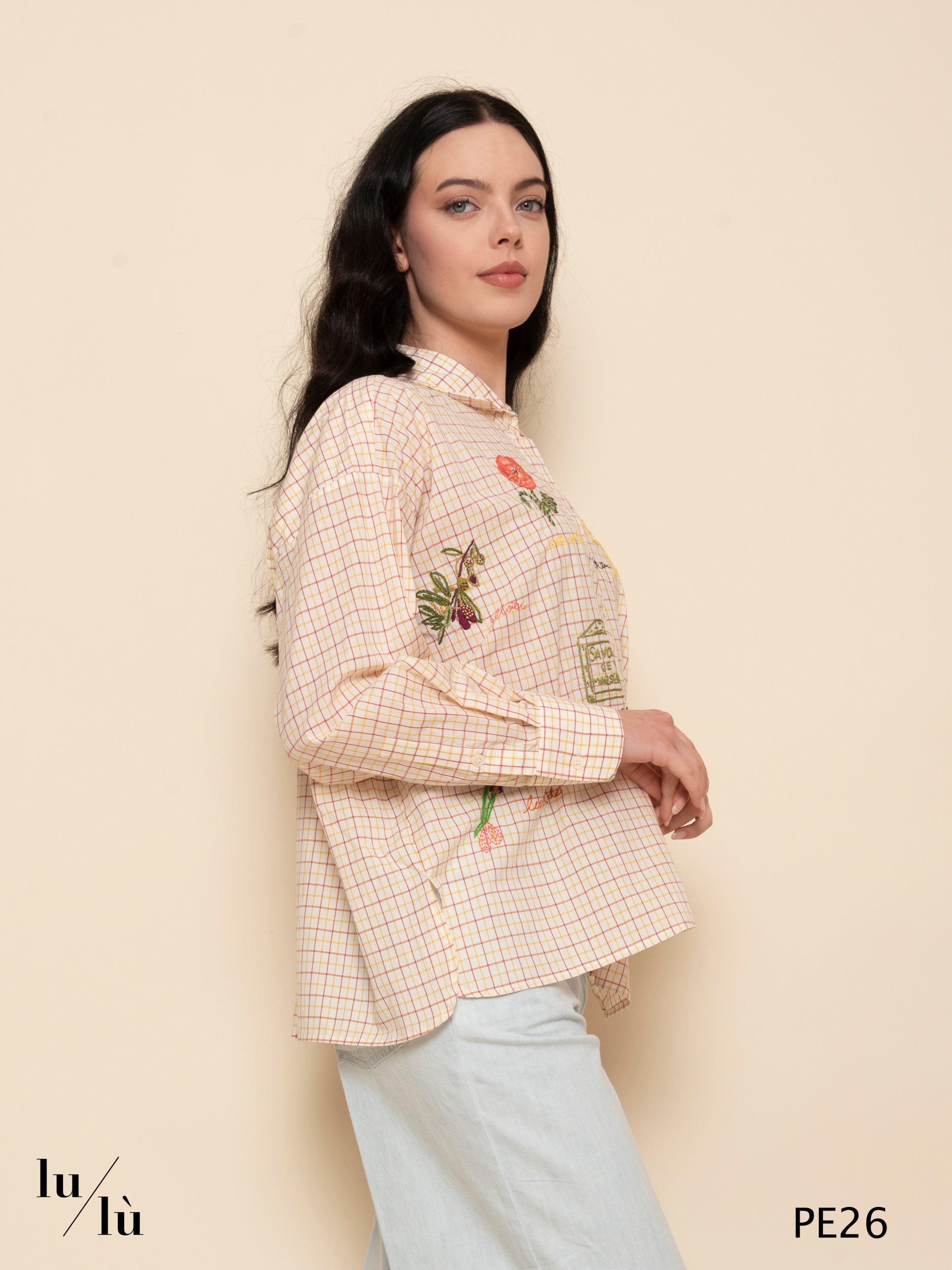Greta - Camicia ricamata in cotone check