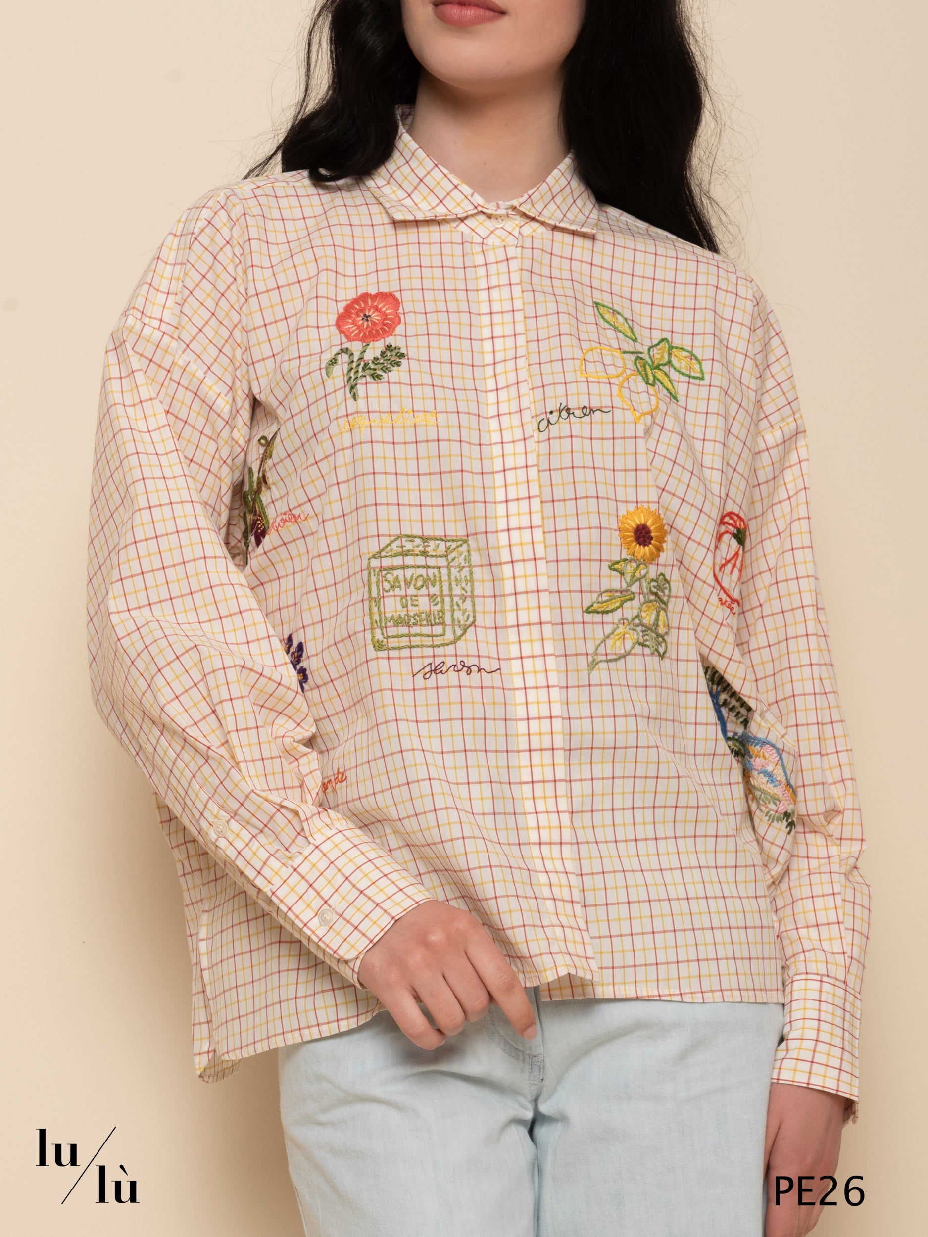 Greta - Camicia ricamata in cotone check
