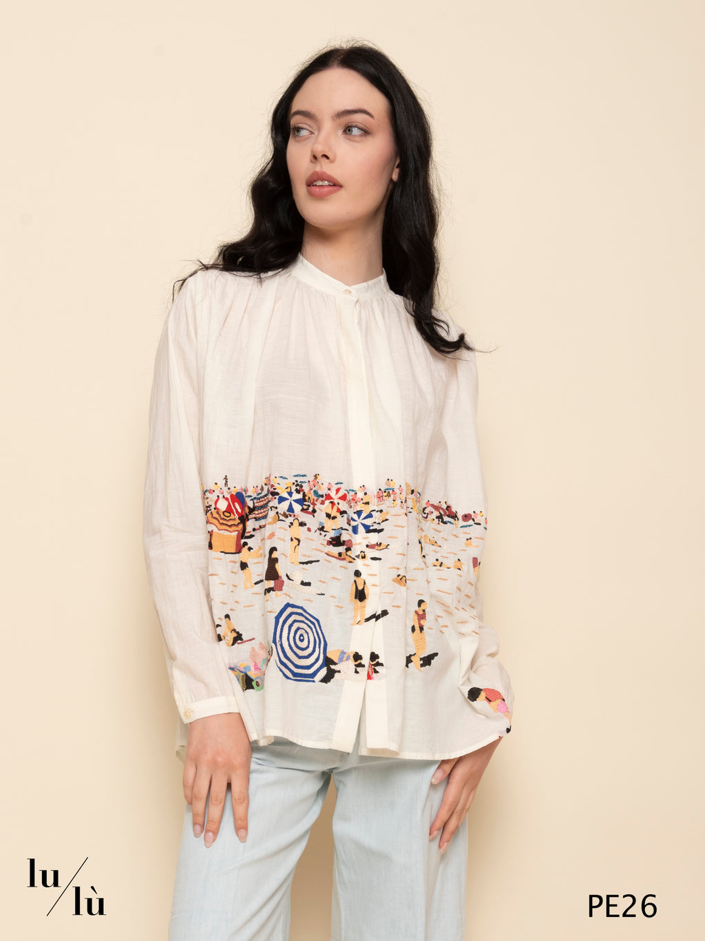 Nathalie - Camicia leggera in cotone con ricamo artistico