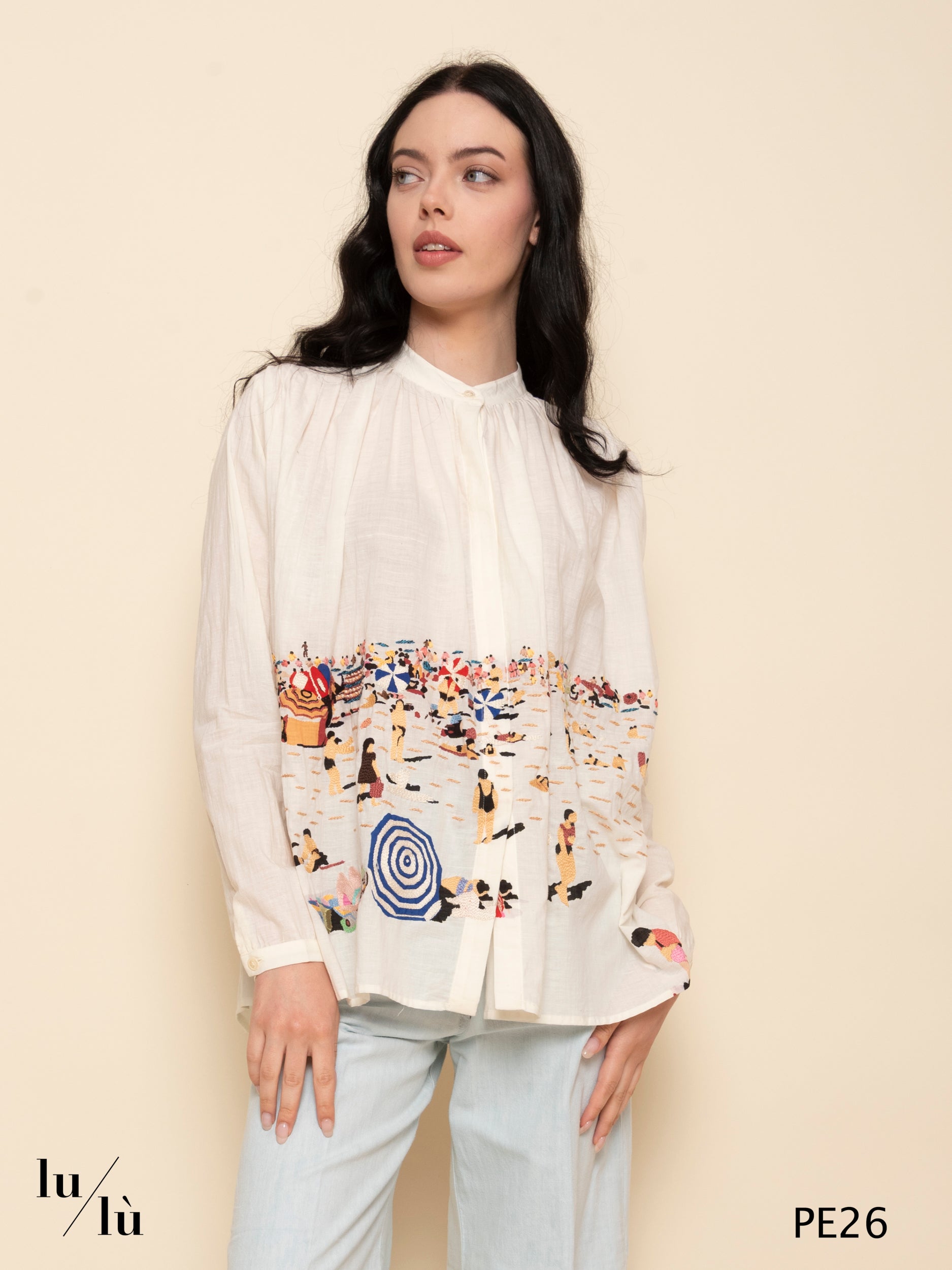 Nathalie - Camicia leggera in cotone con ricamo artistico
