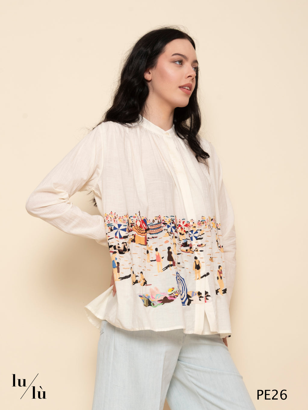 Nathalie - Camicia leggera in cotone con ricamo artistico
