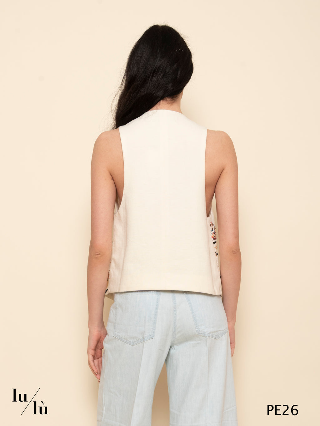 Paco - Gilet donna in cotone con ricamo paesaggio estivo