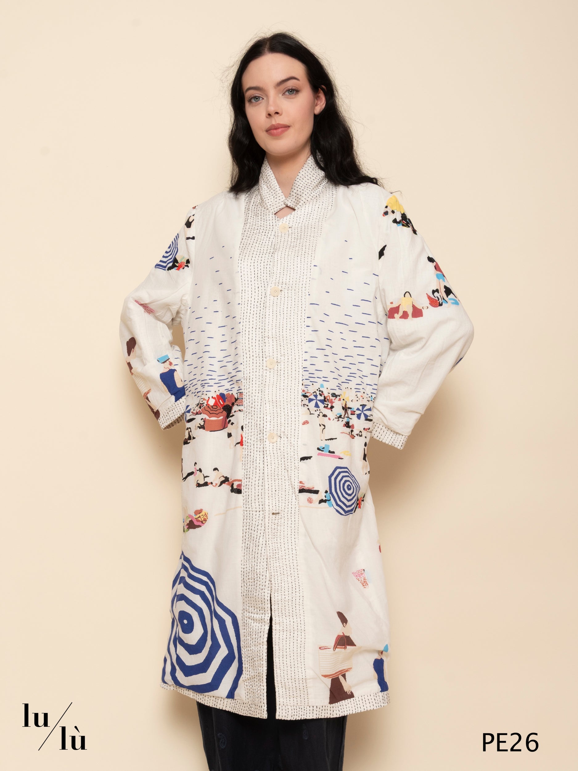 Doniv - Cappotto reversibile in seta con stampa beachwear