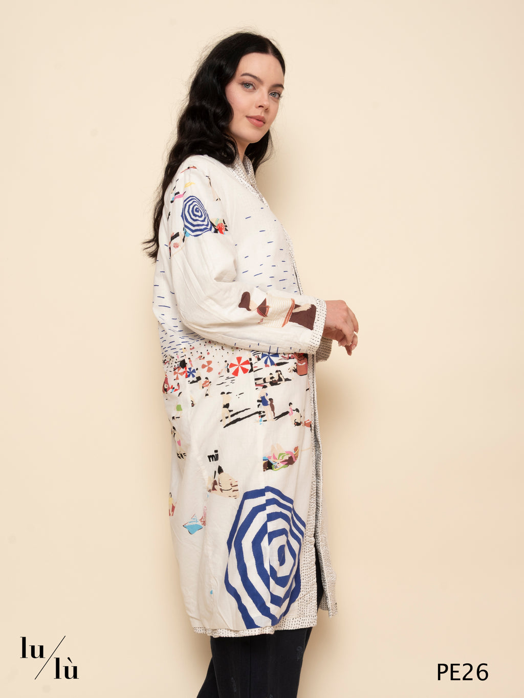 Doniv - Cappotto reversibile in seta con stampa beachwear
