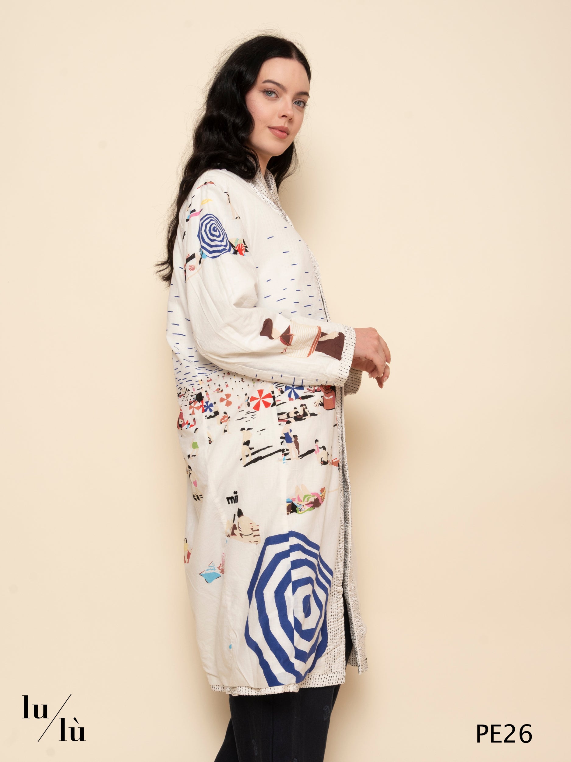 Doniv - Cappotto reversibile in seta con stampa beachwear