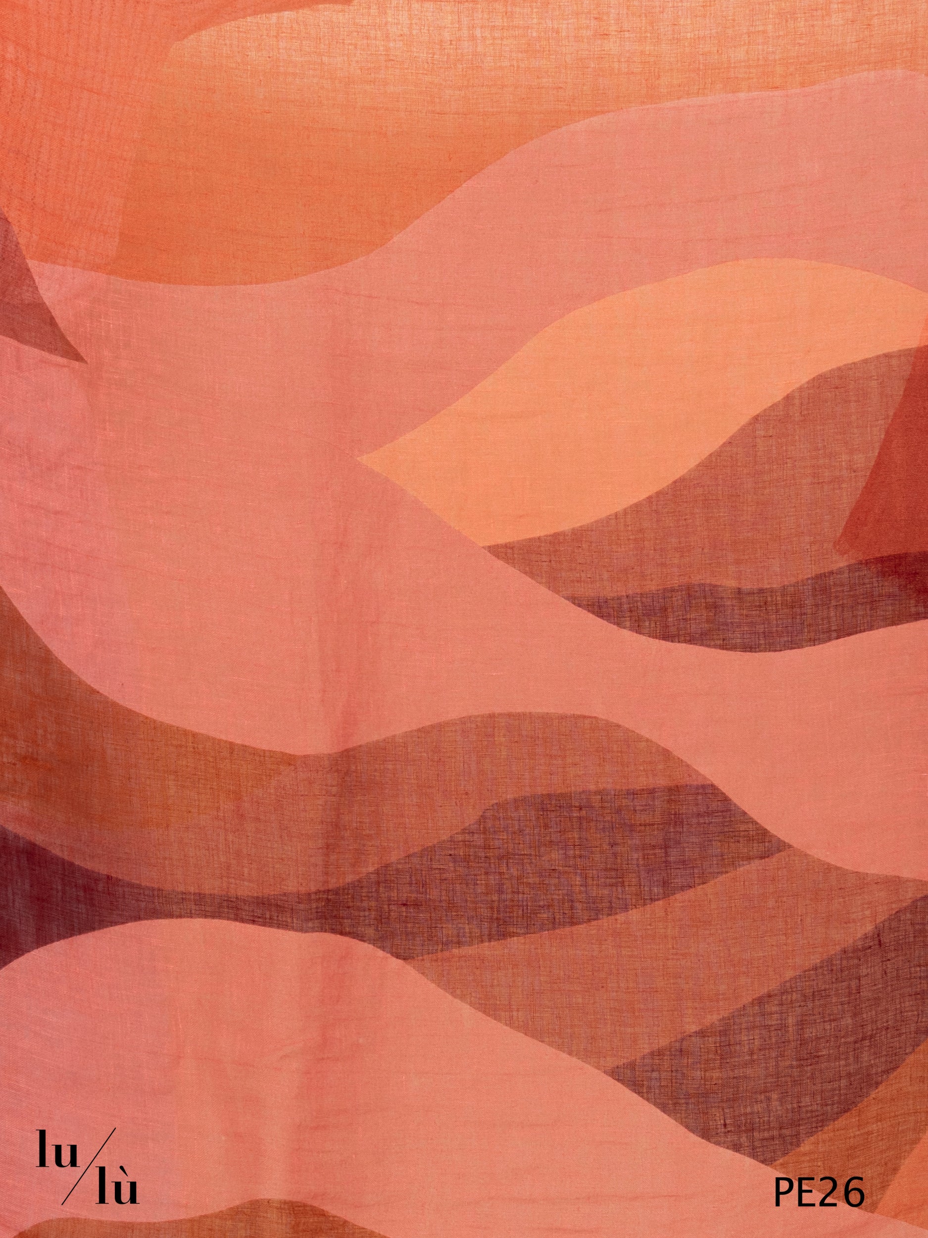 Root Coral - Foulard in lino stampato corallo e bordeaux