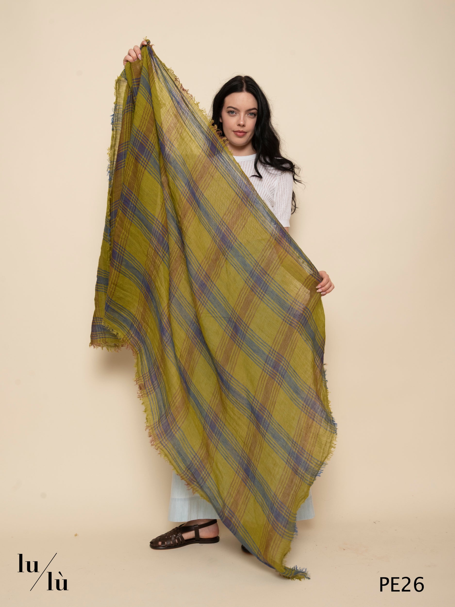 Lightfall Pistachio - Foulard in 100% lino con motivo check
