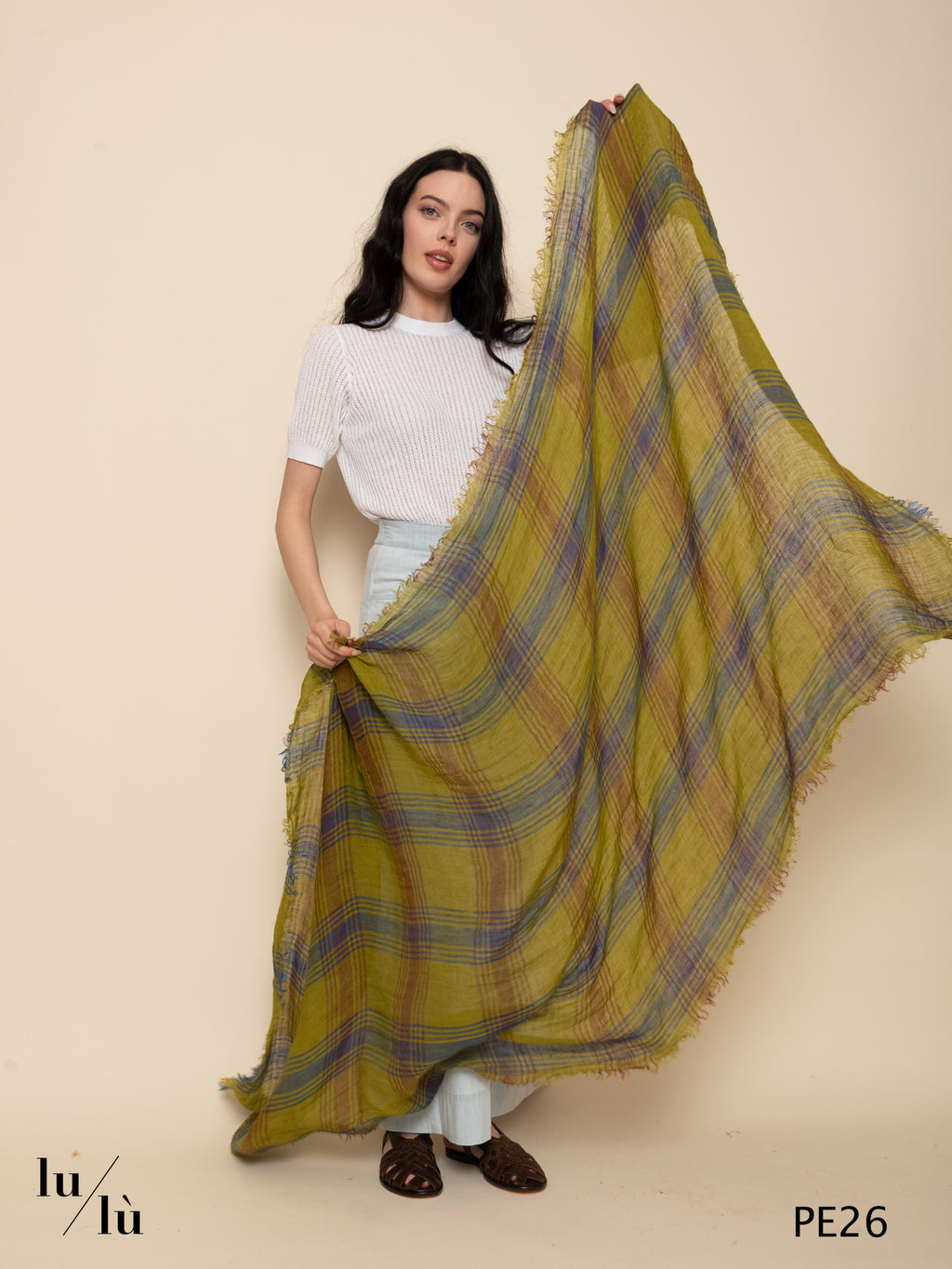 Lightfall Pistachio - Foulard in 100% lino con motivo check