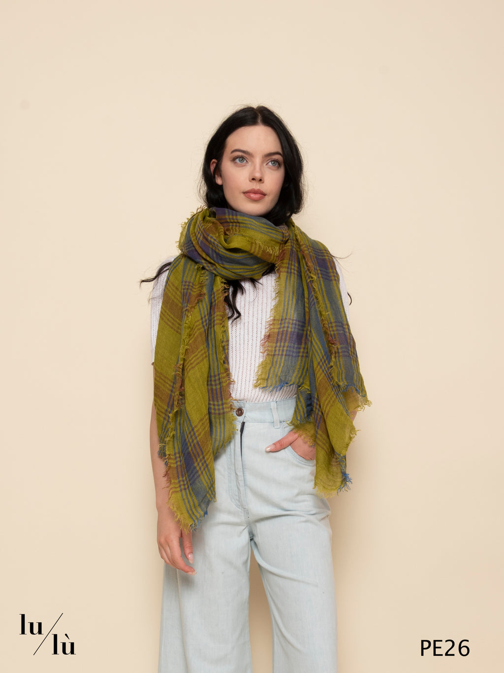 Lightfall Pistachio - Foulard in 100% lino con motivo check