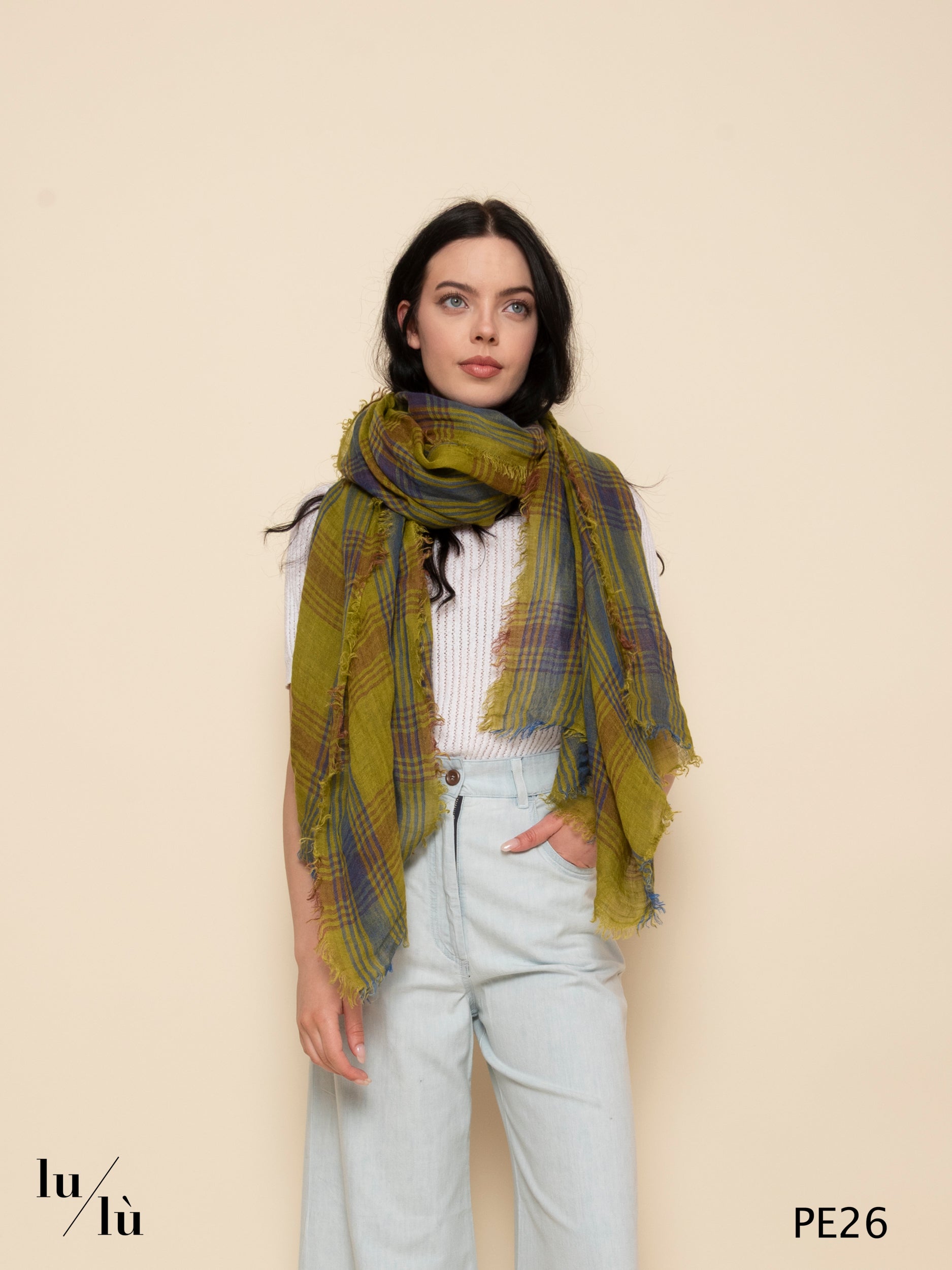 Lightfall Pistachio - Foulard in 100% lino con motivo check