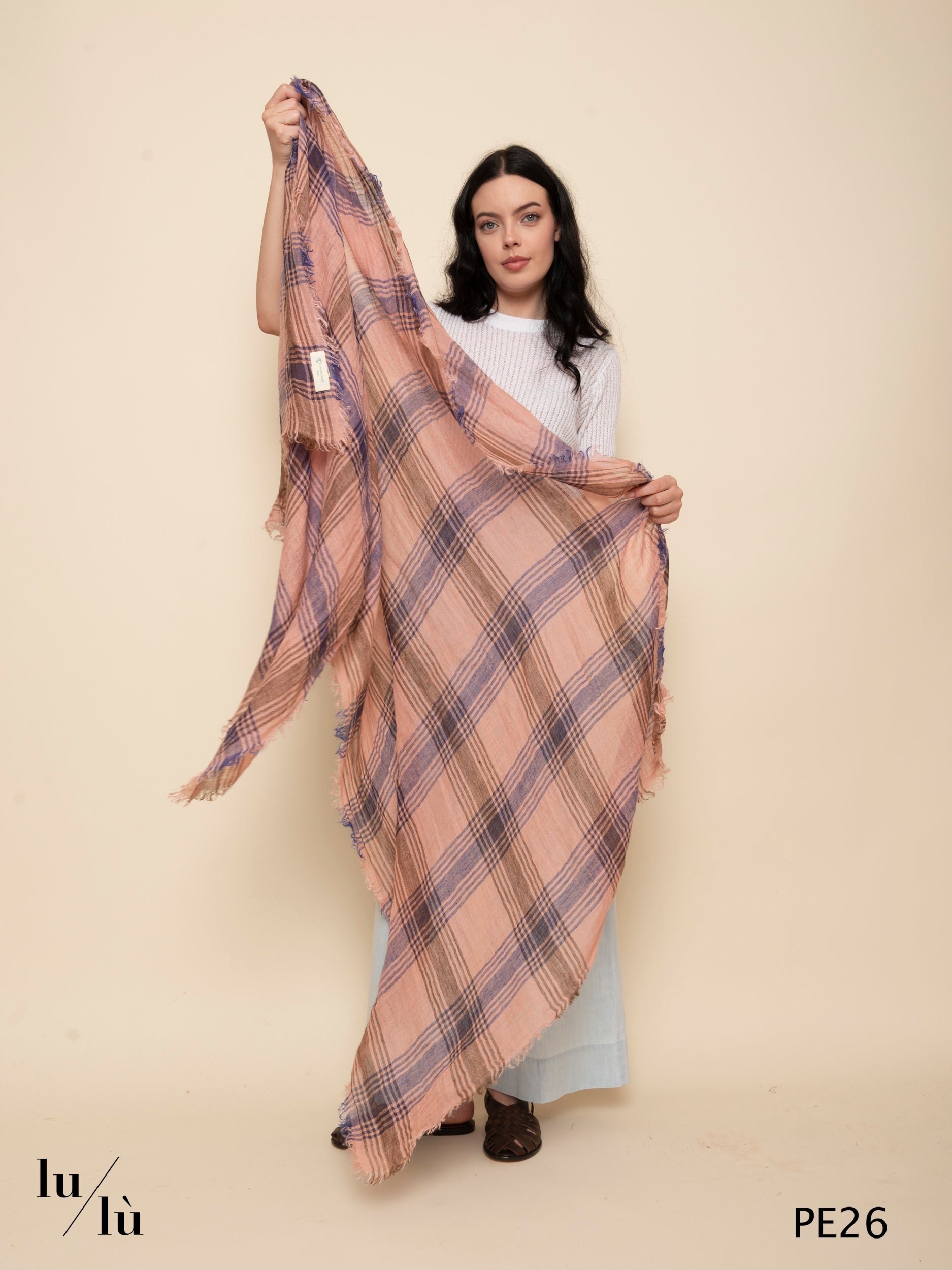 Lightfall Pink - Foulard in 100% lino con motivo check
