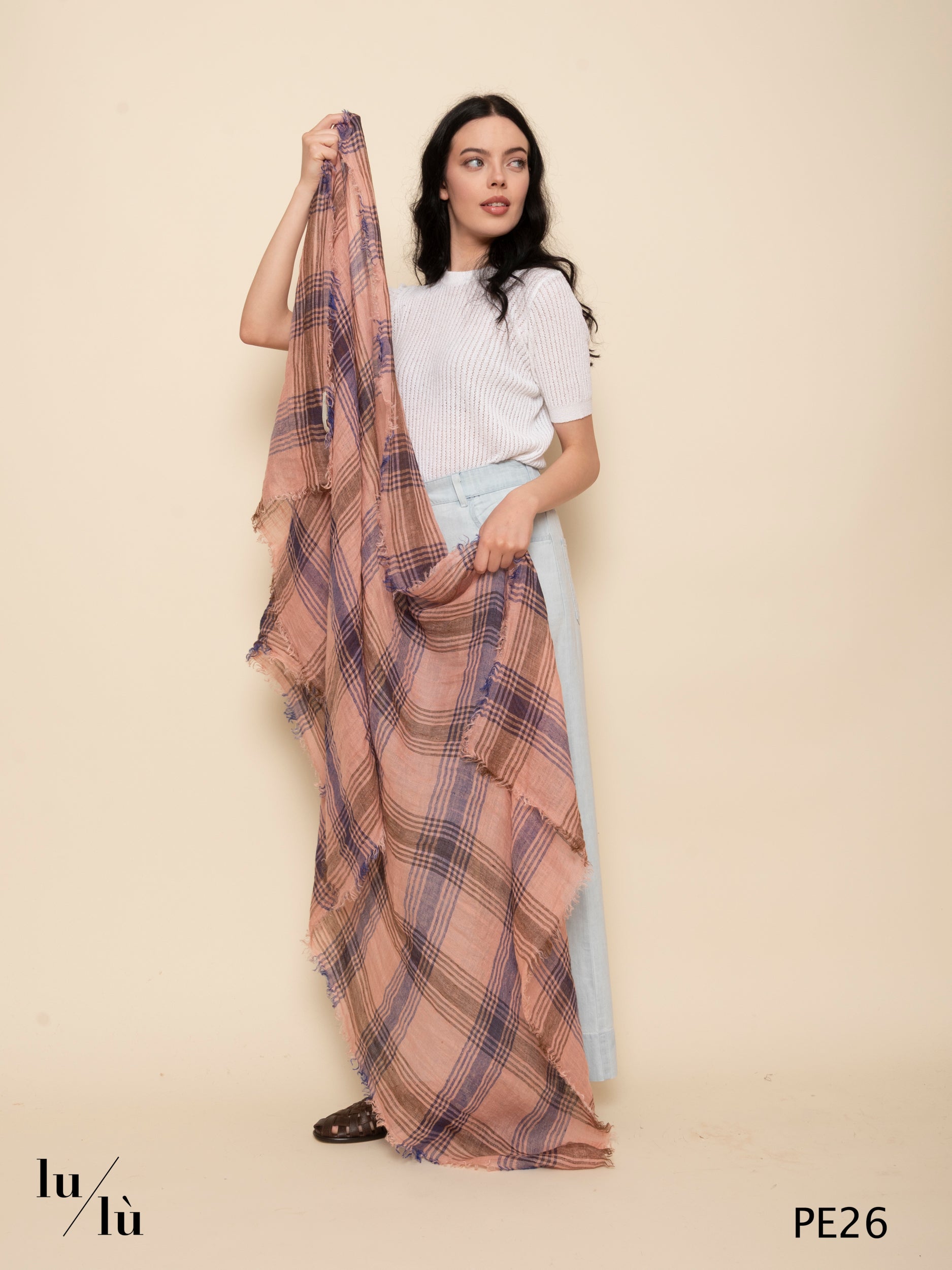 Lightfall Pink - Foulard in 100% lino con motivo check