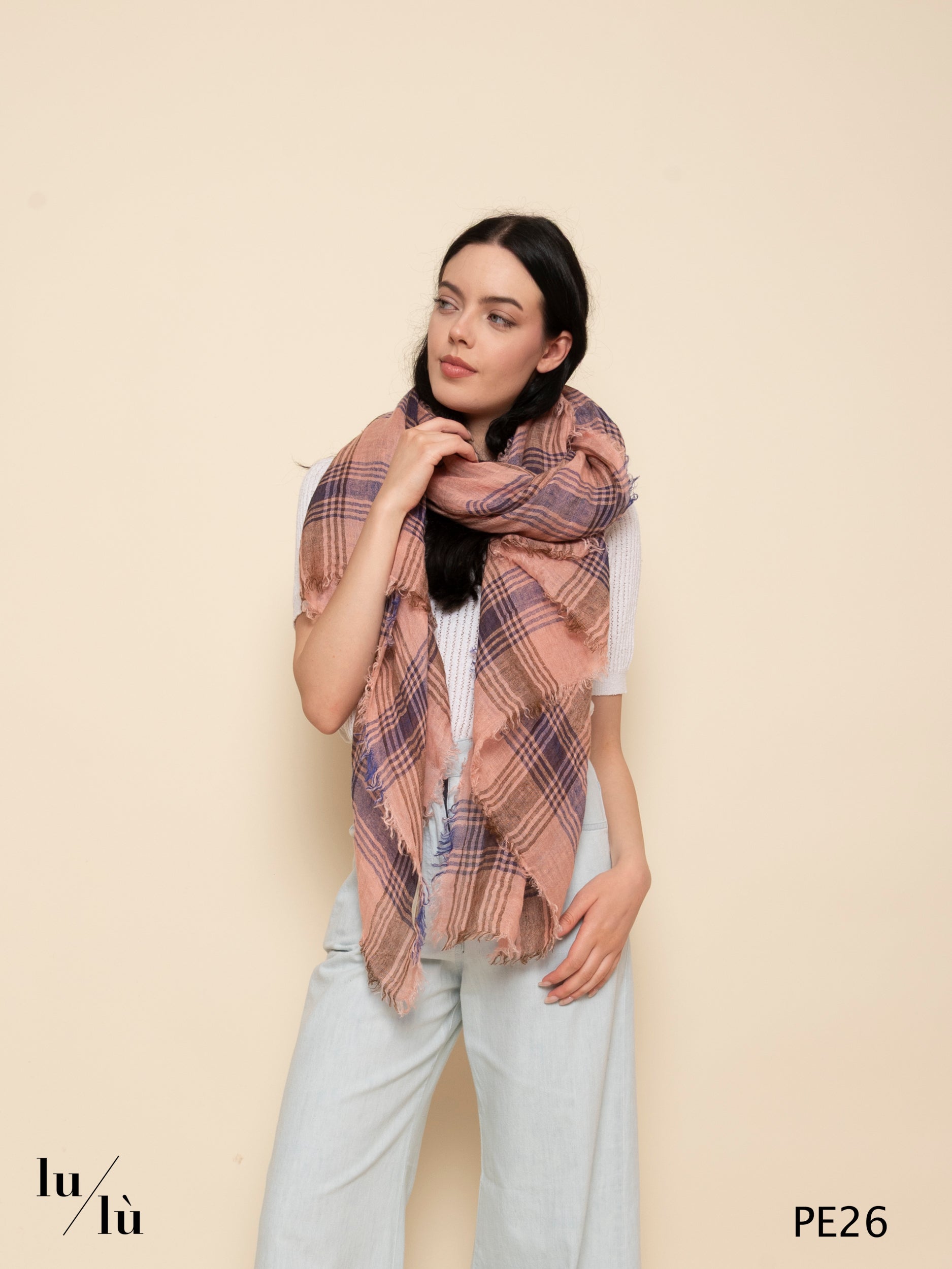 Lightfall Pink - Foulard in 100% lino con motivo check