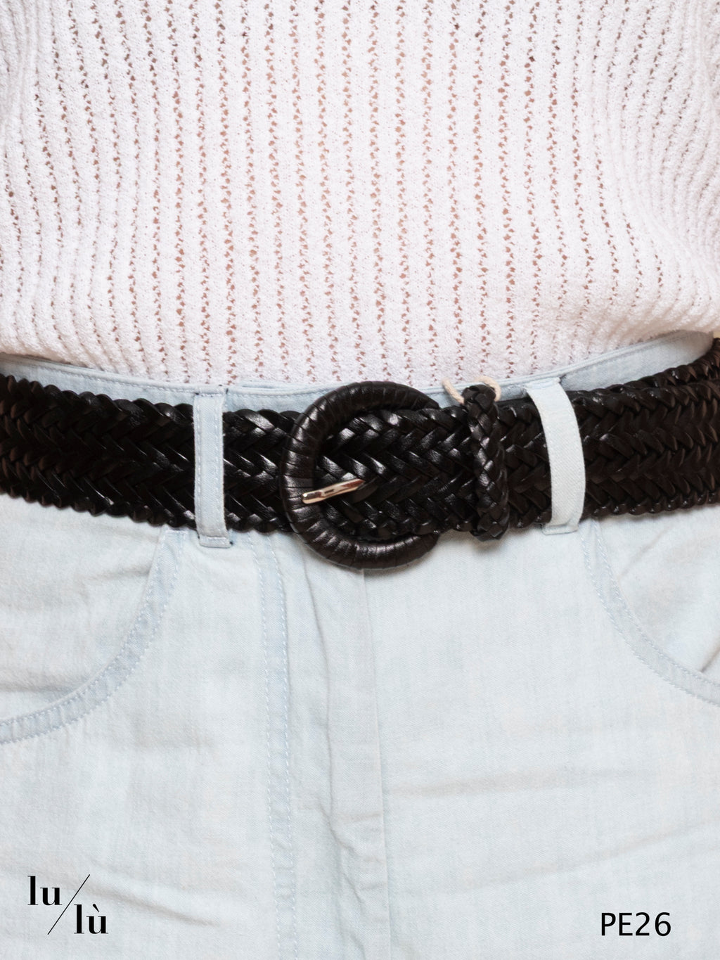 Bianca Black - Cintura intrecciata in pelle con maxi fibbia