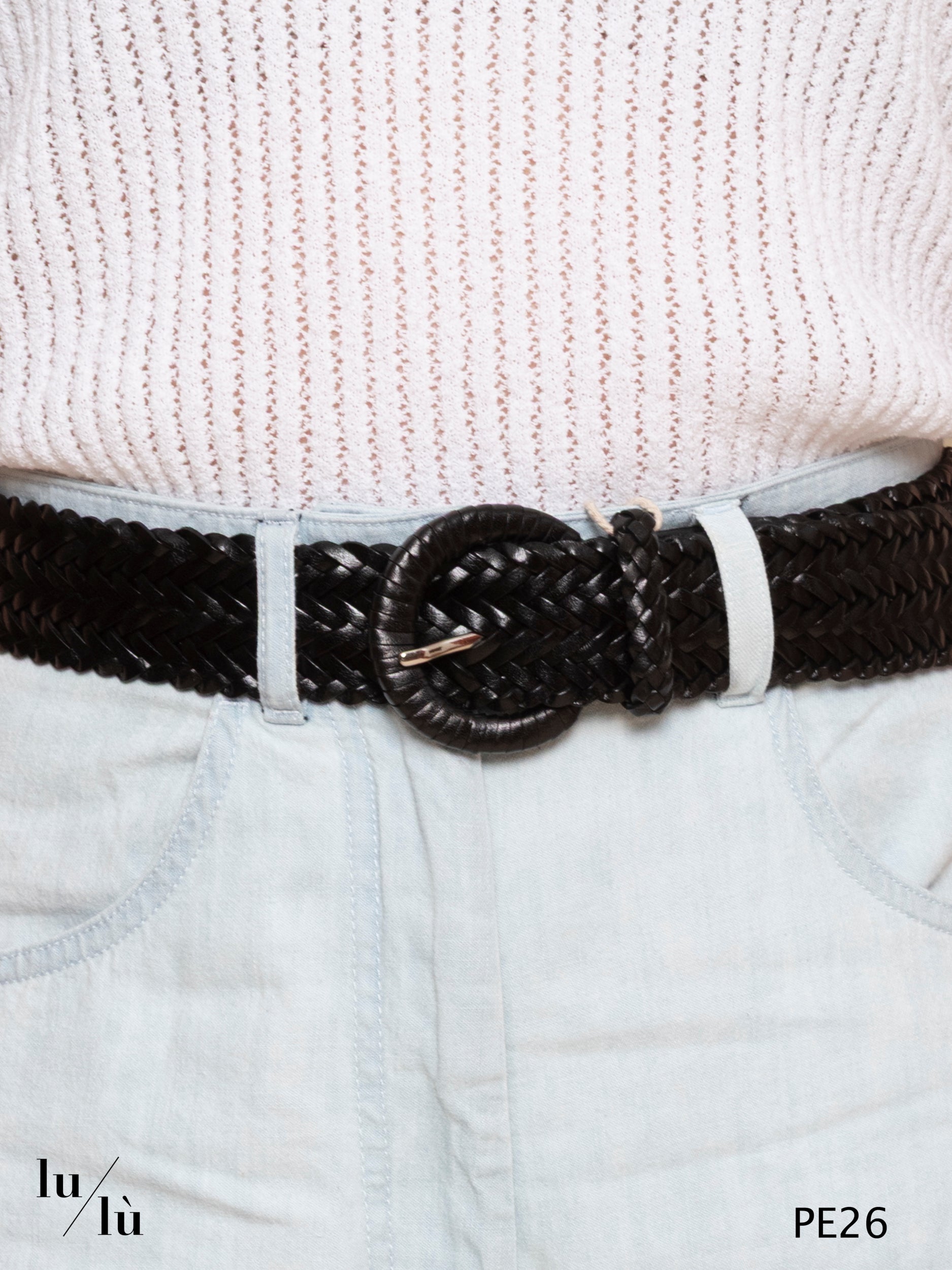 Bianca Black - Cintura intrecciata in pelle con maxi fibbia