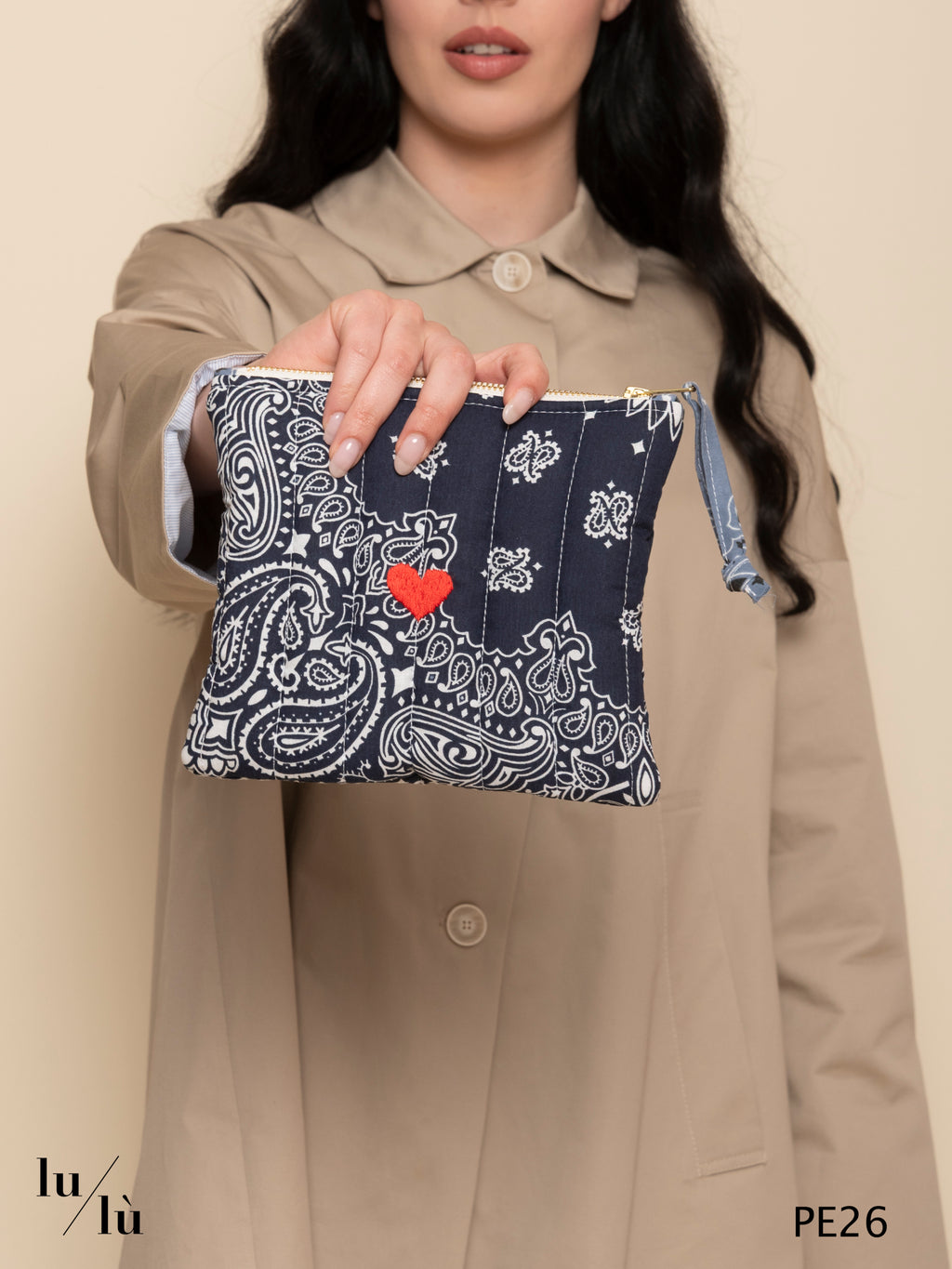 Hearth Blue - Mini Pochette Cuore bandana in cotone