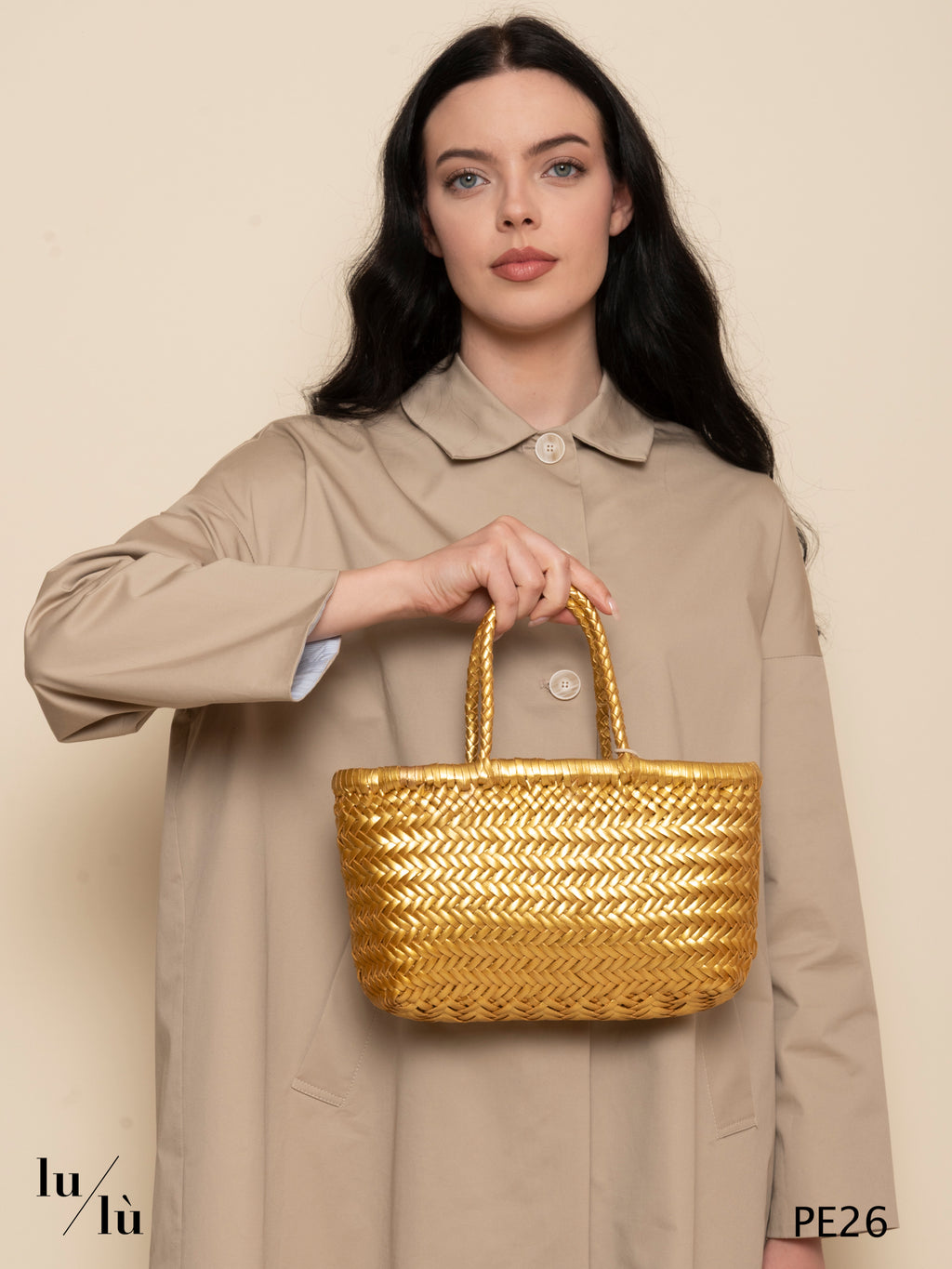 Mini flat Gora Gold - Mini Basket Bag intrecciata in pelle