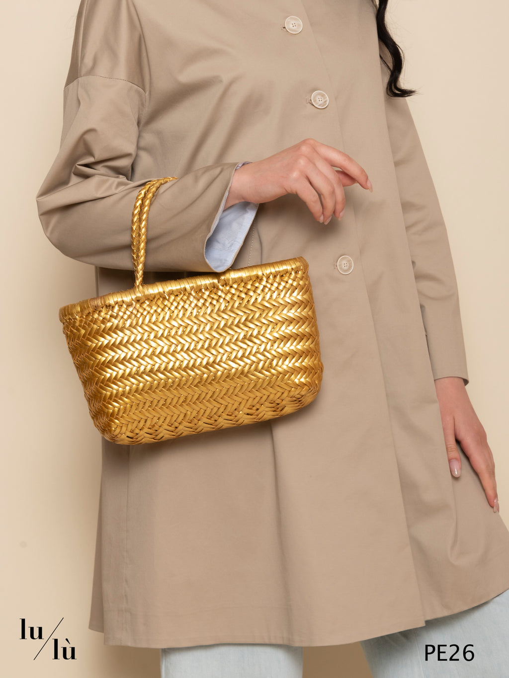 Mini flat Gora Gold - Mini Basket Bag intrecciata in pelle