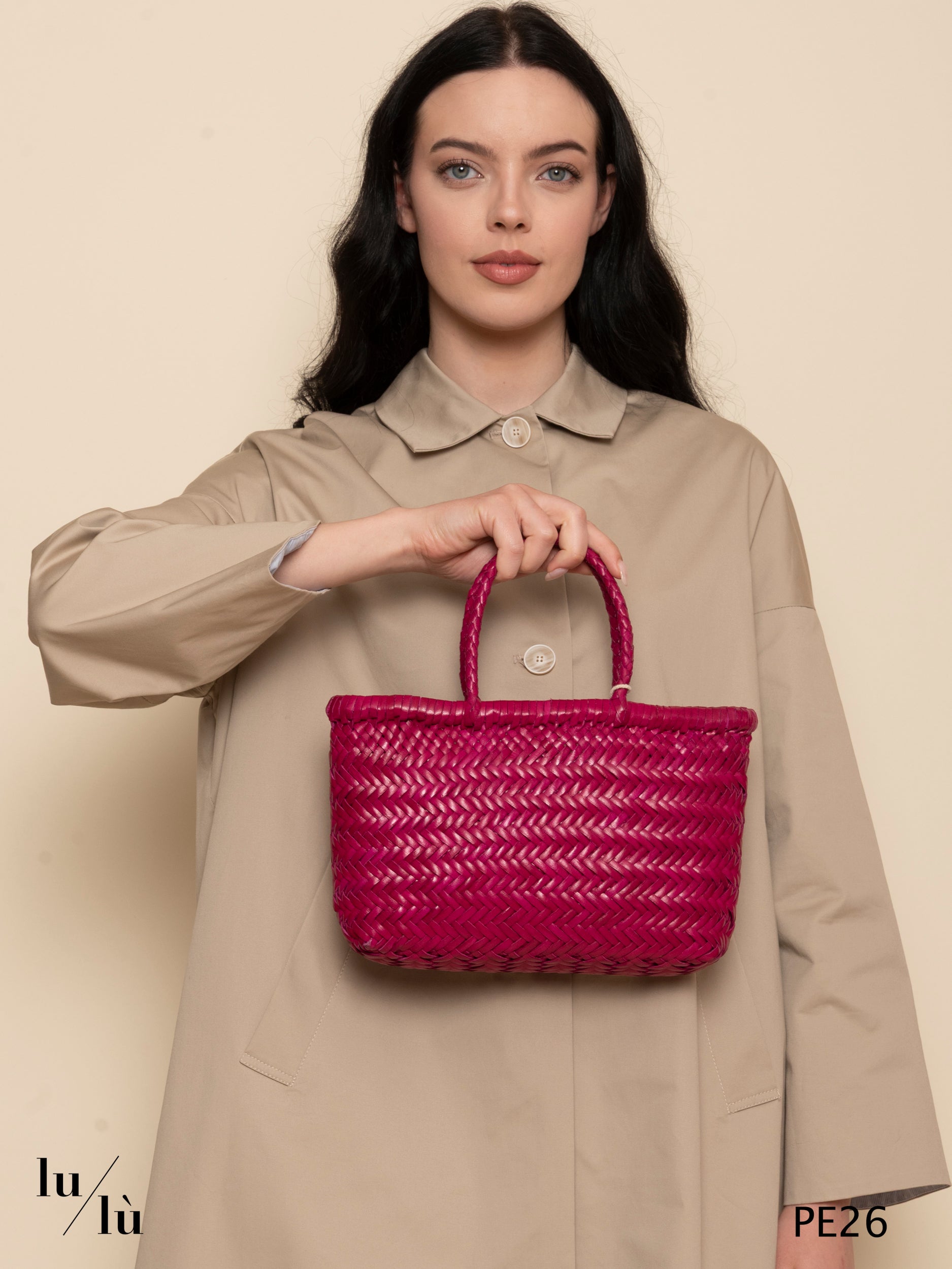 Mini flat Gora Fucsia - Mini Basket Bag intrecciata in pelle