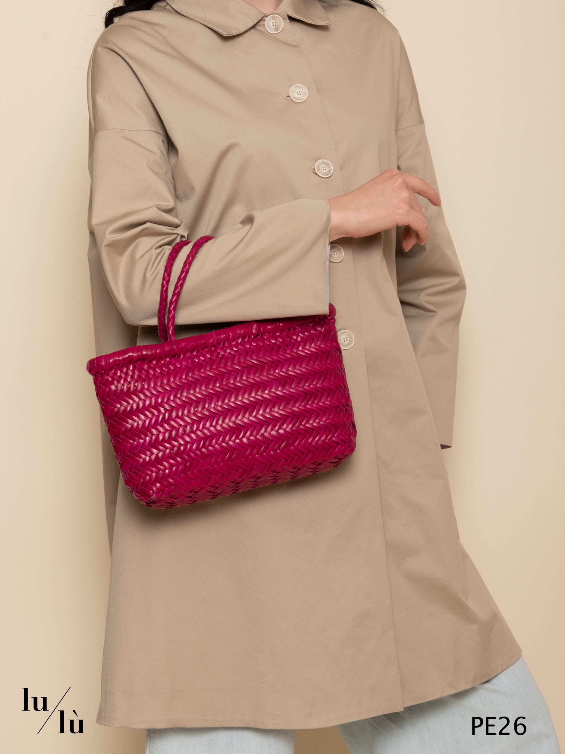 Mini flat Gora Fucsia - Mini Basket Bag intrecciata in pelle