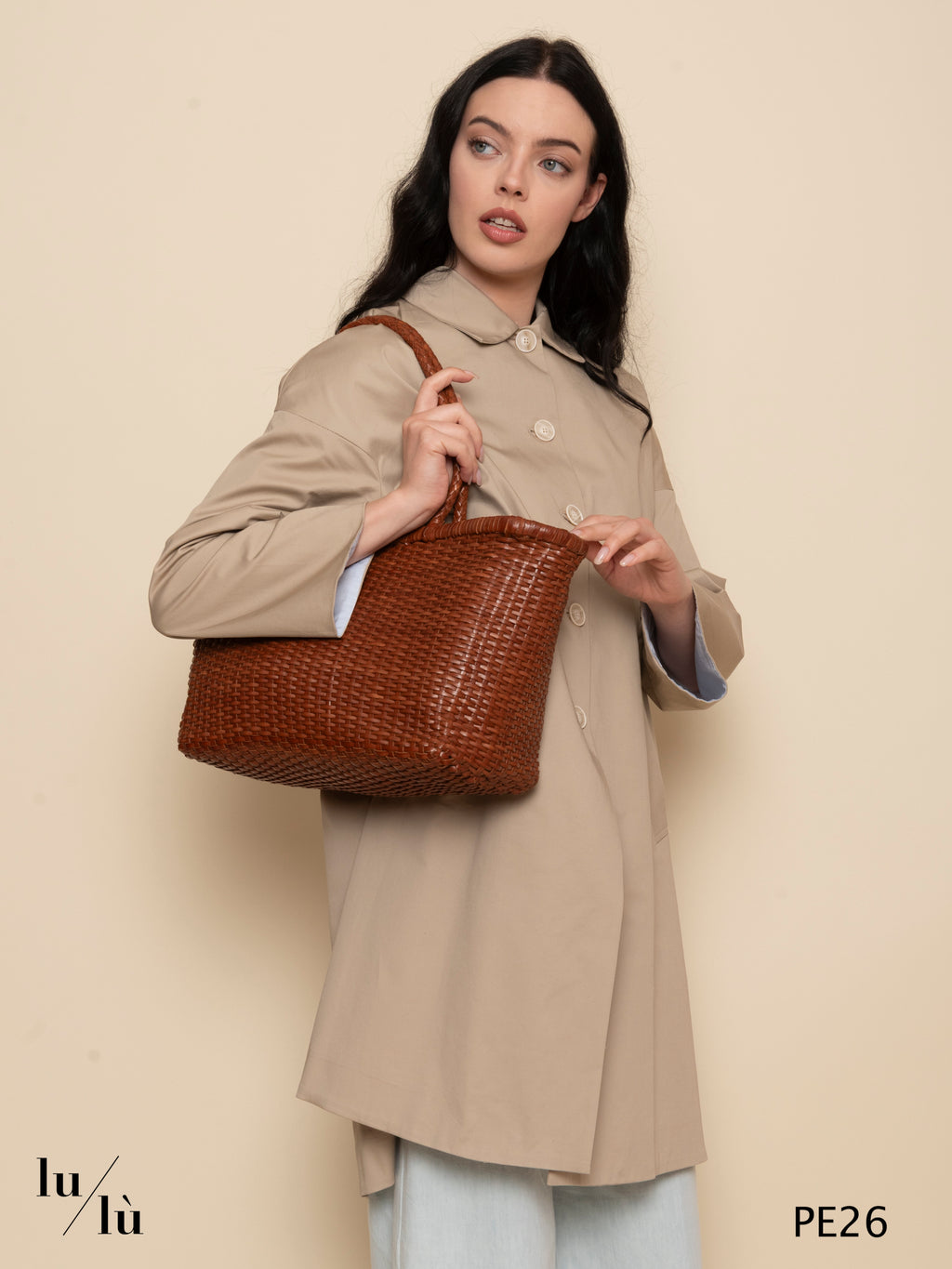 Bweave Big Cuoio - Borsa intrecciata a mano