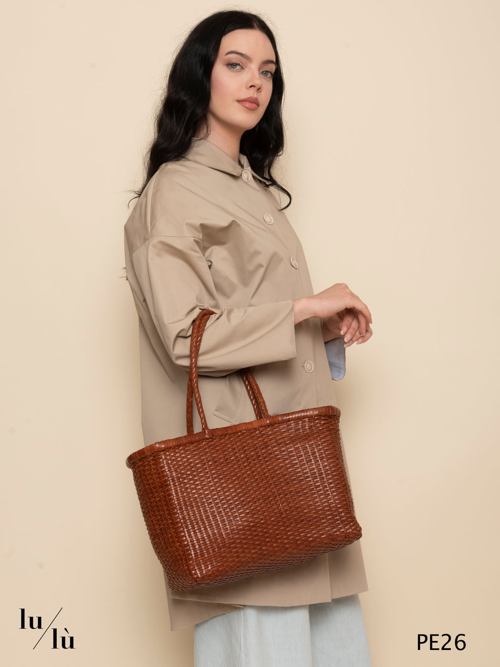 Bweave Big Cuoio - Borsa intrecciata a mano
