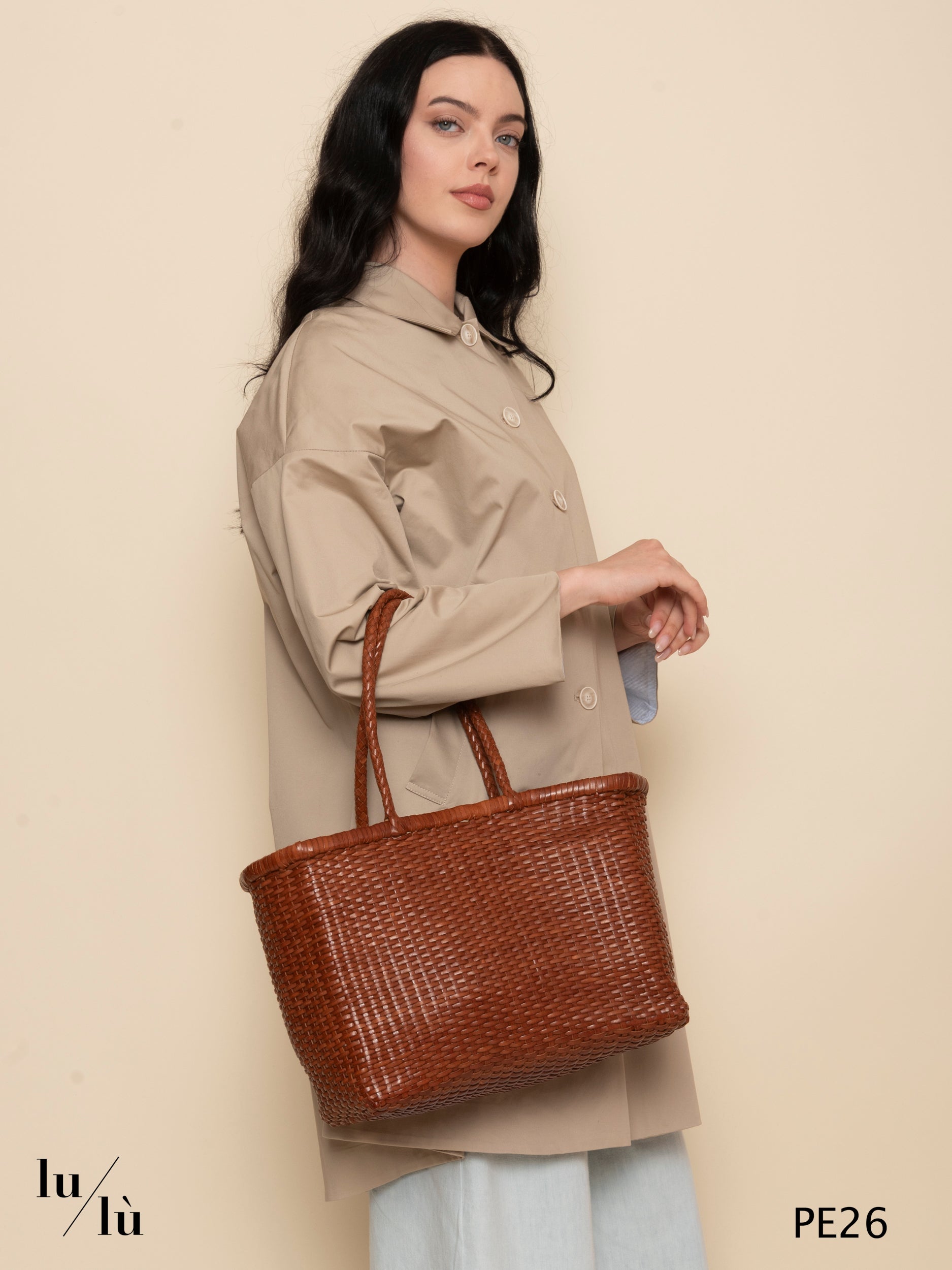 Bweave Big Cuoio - Borsa intrecciata a mano