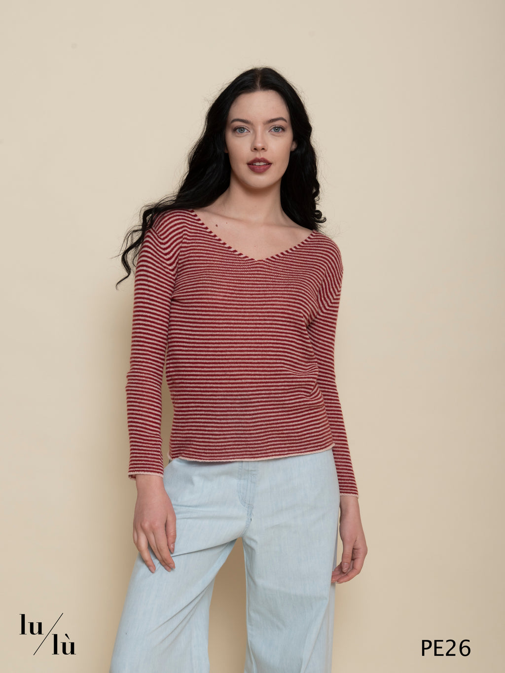 Rosa Ciliegia - Maglia donna in cashmere a righe