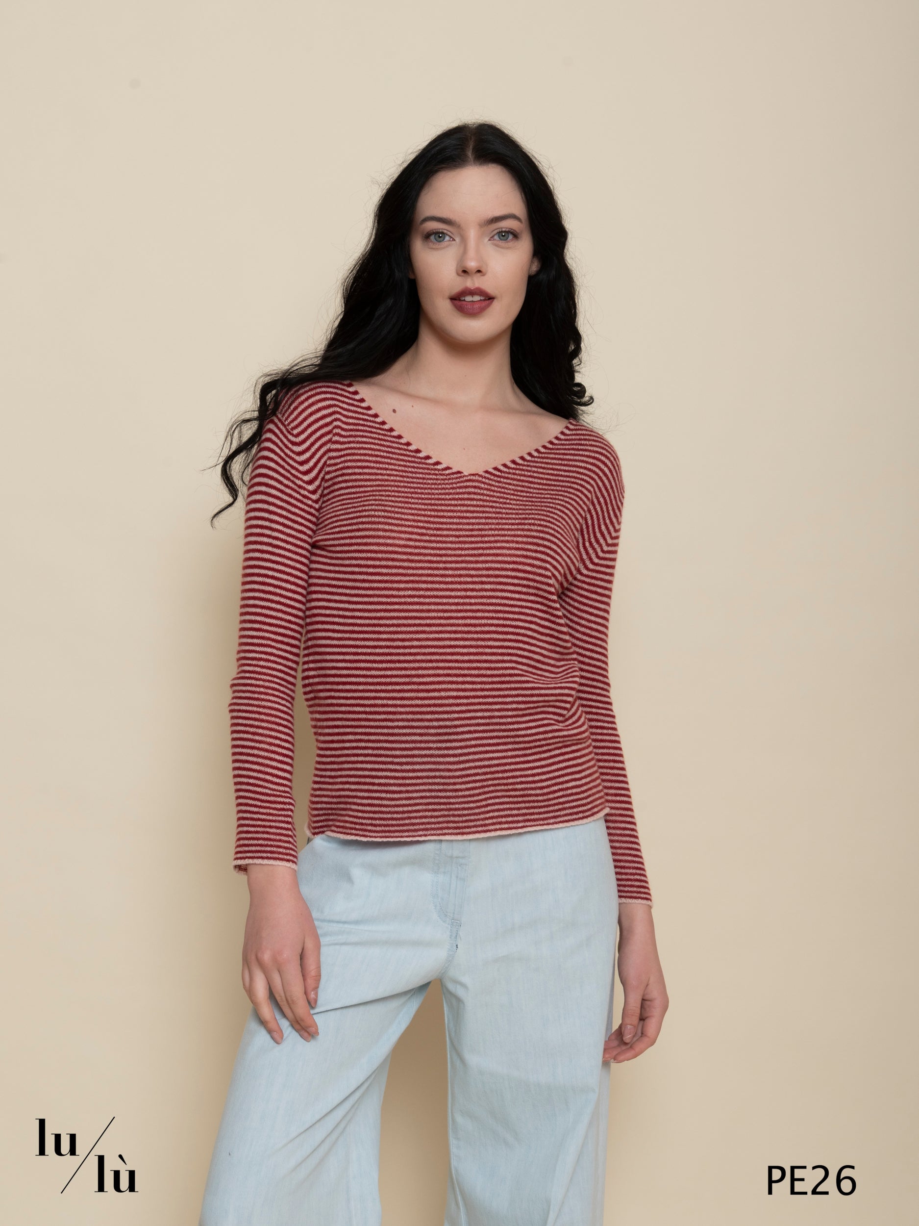 Rosa Ciliegia - Maglia donna in cashmere a righe