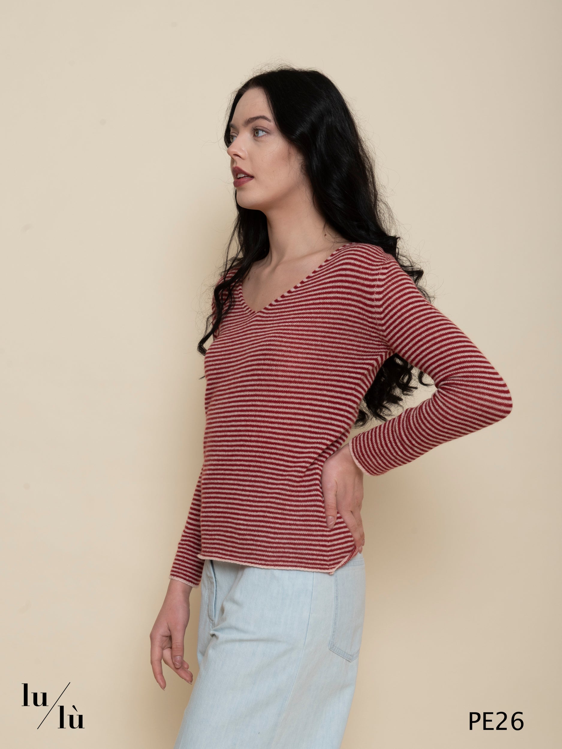 Rosa Ciliegia - Maglia donna in cashmere a righe
