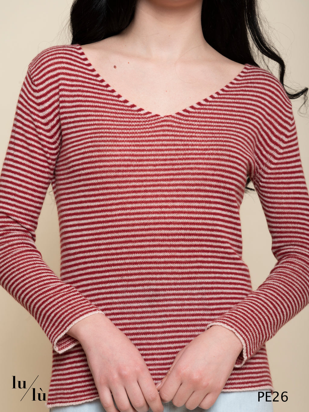 Rosa Ciliegia - Maglia donna in cashmere a righe