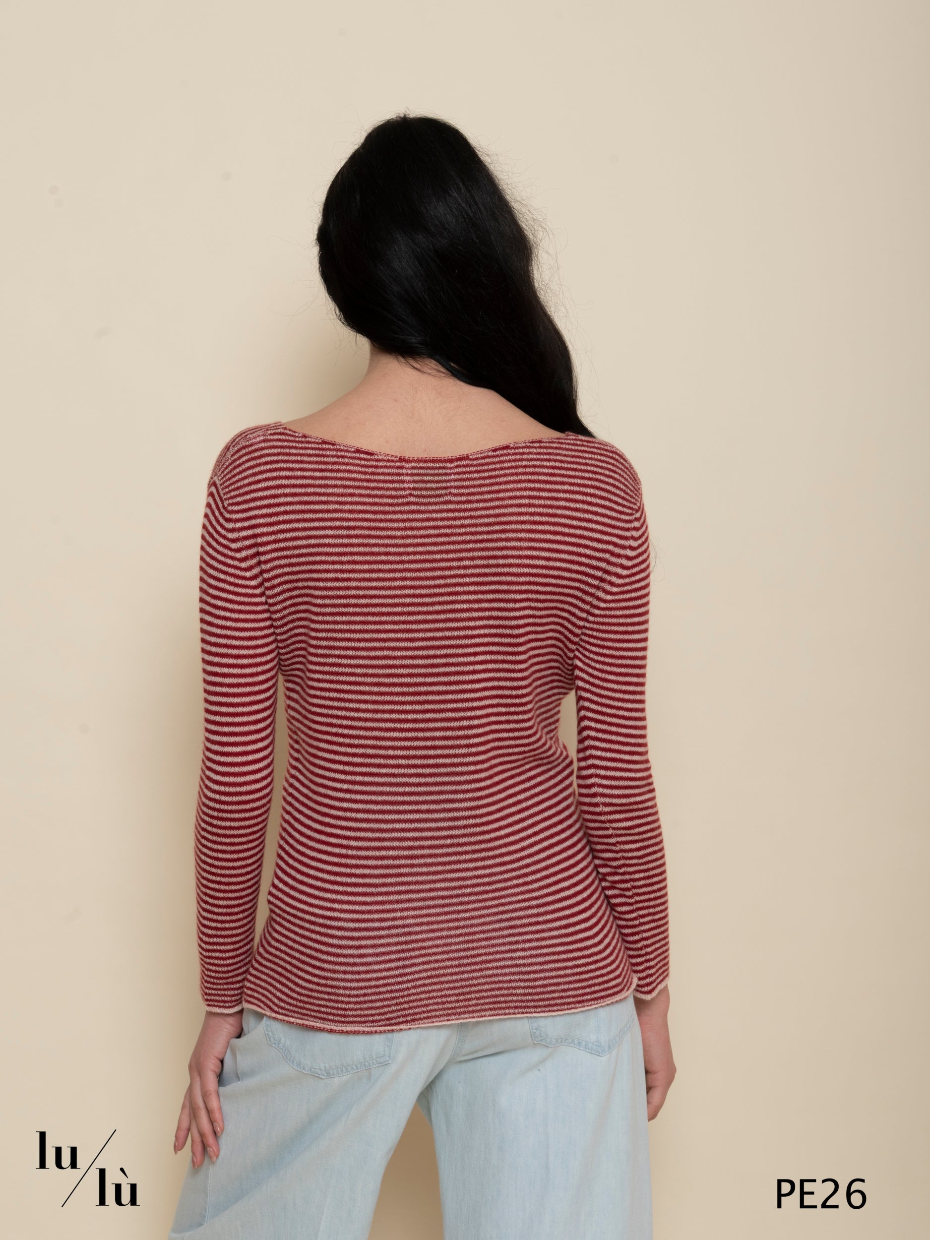 Rosa Ciliegia - Maglia donna in cashmere a righe