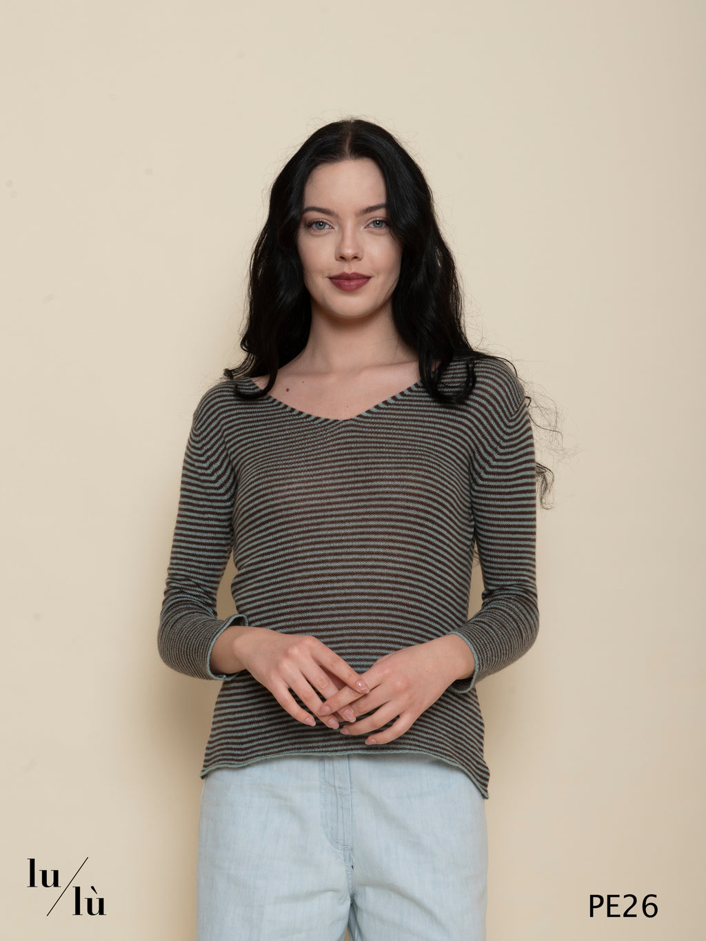 Rosa Acqua - Maglia donna in cashmere a righe