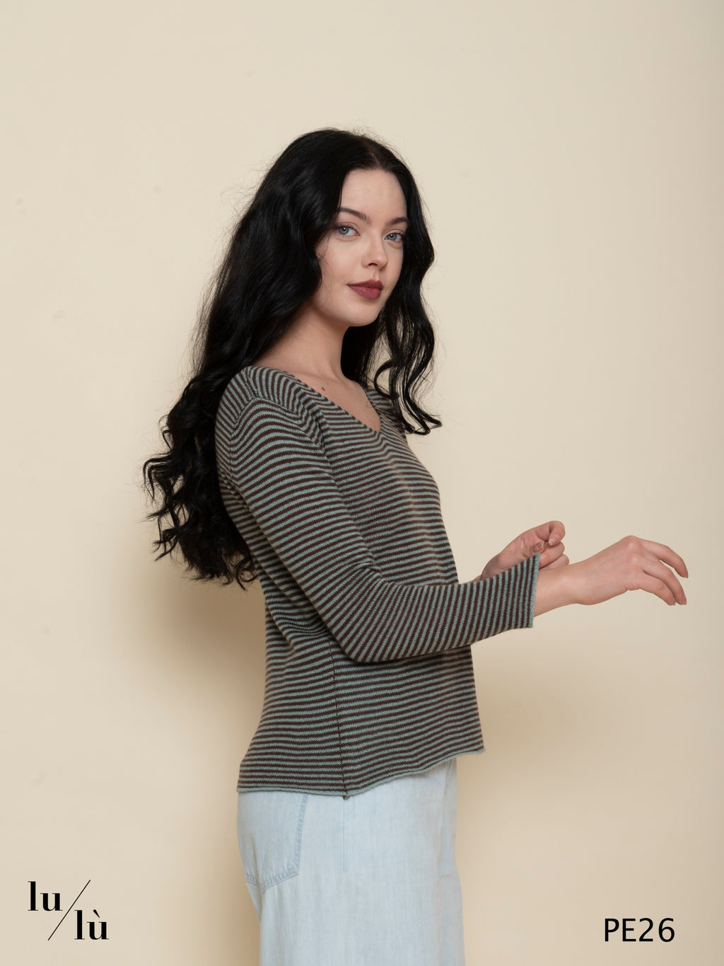 Rosa Acqua - Maglia donna in cashmere a righe