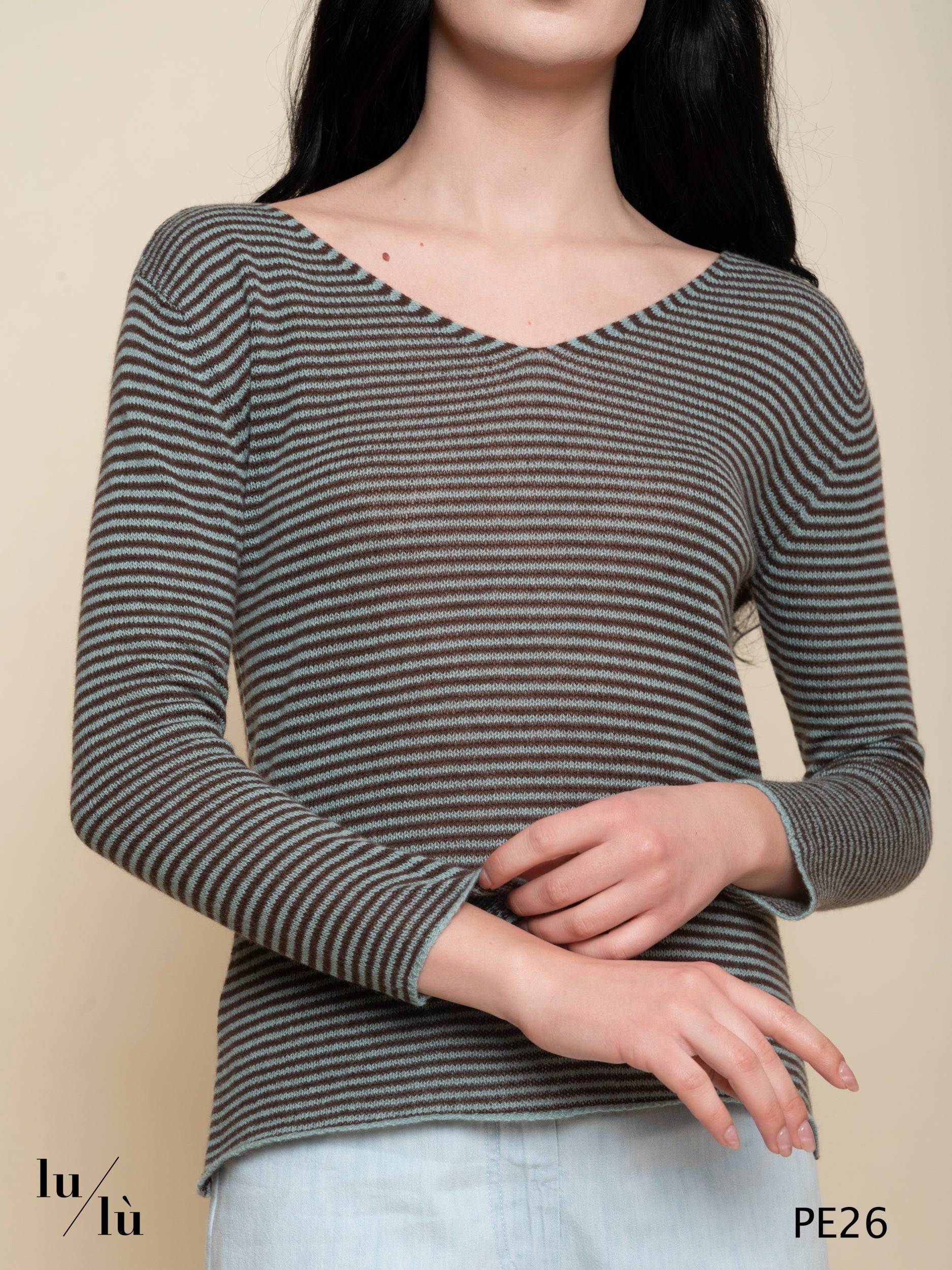 Rosa Acqua - Maglia donna in cashmere a righe