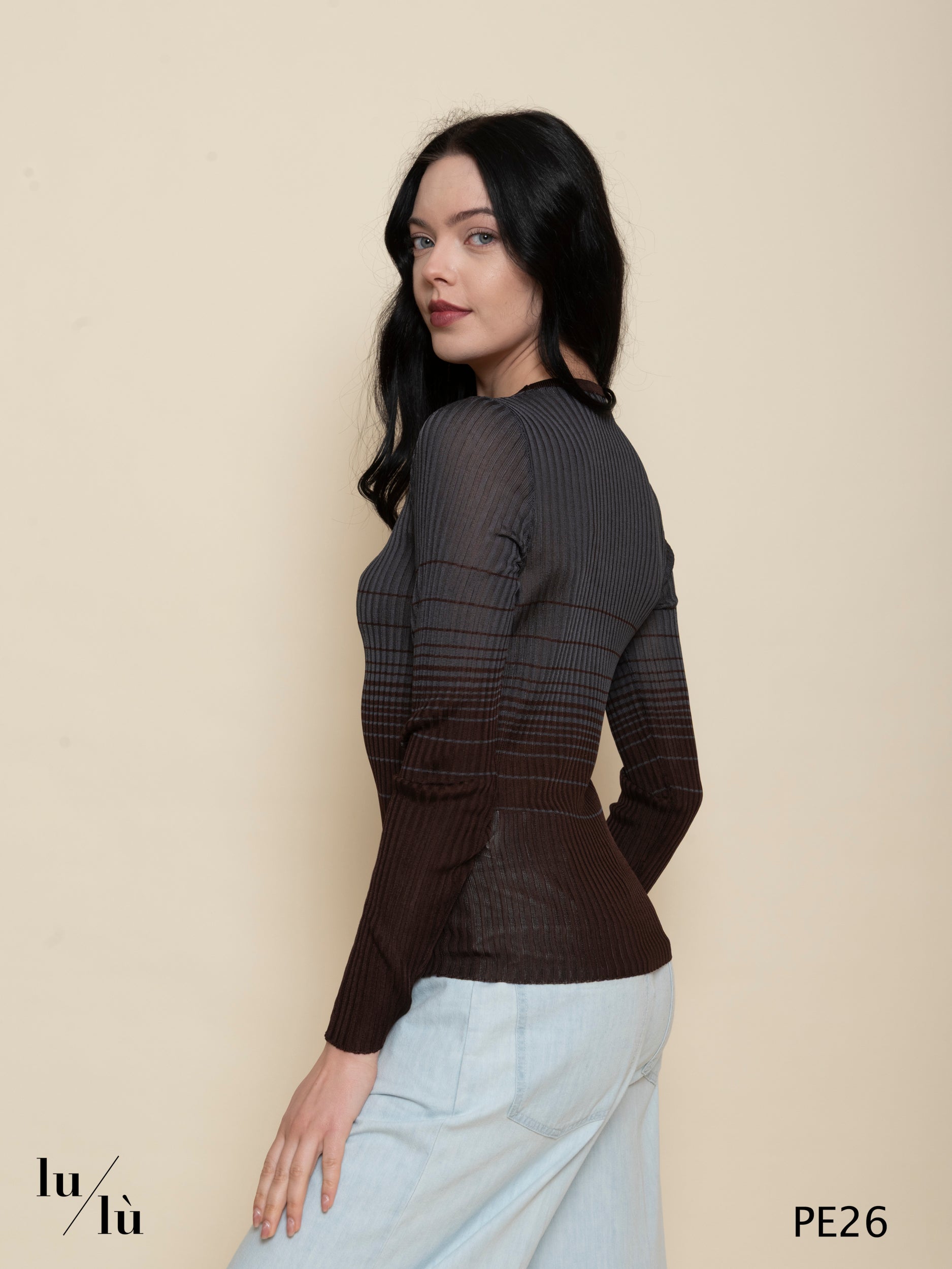 Ortensia - Maglia donna a righe semi-trasparente in viscosa