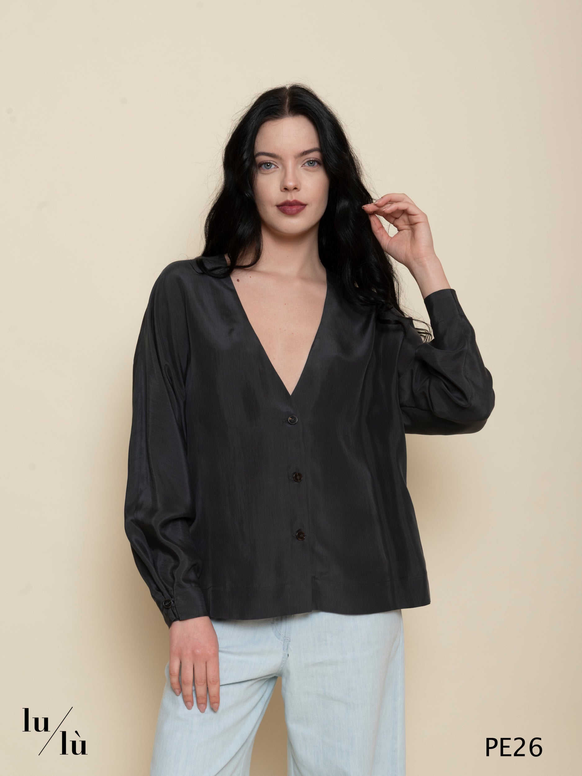 Lavanda - Camicia donna in seta 100% con bottoni