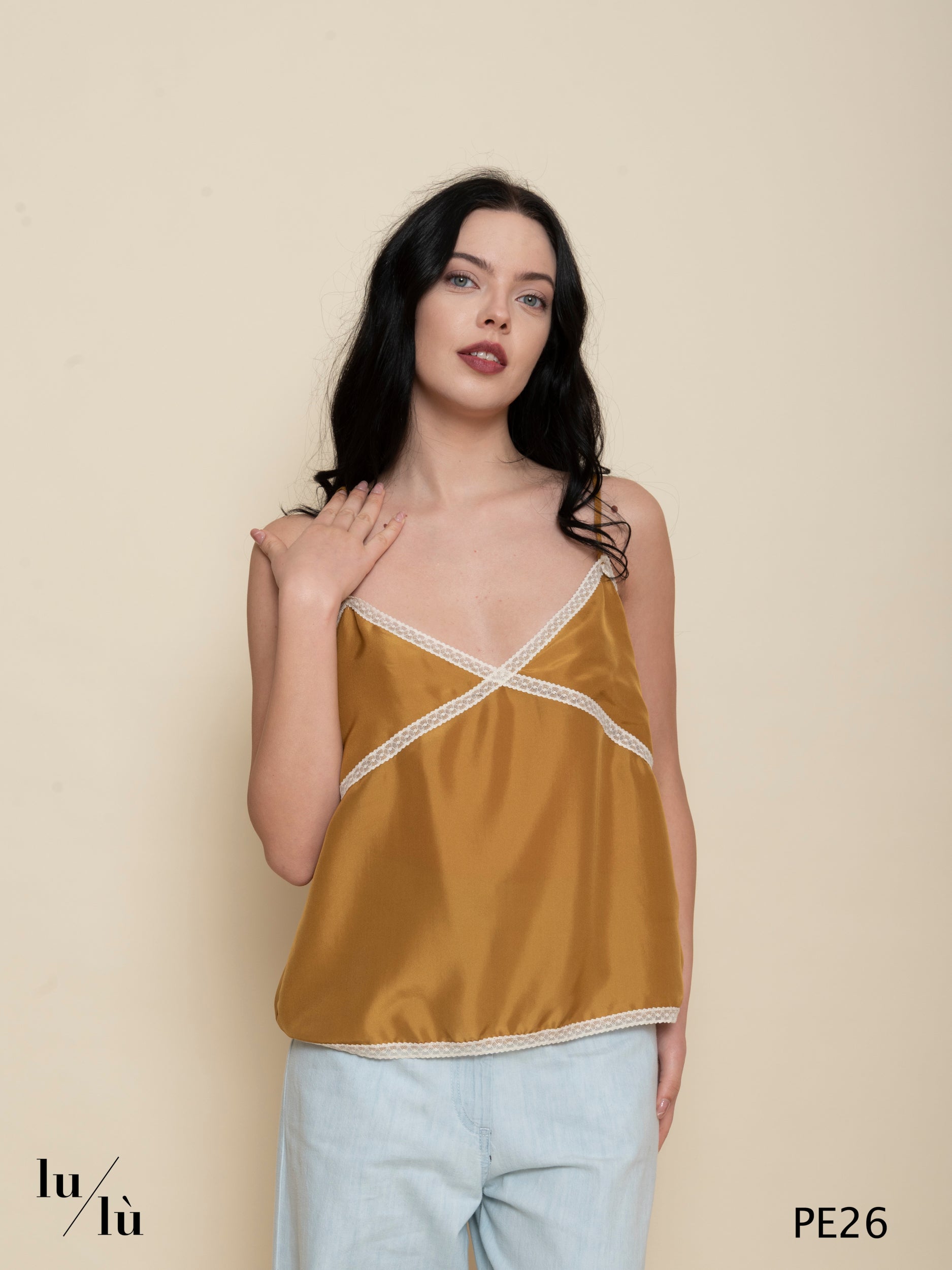 Calla - Top donna in seta con dettagli in pizzo