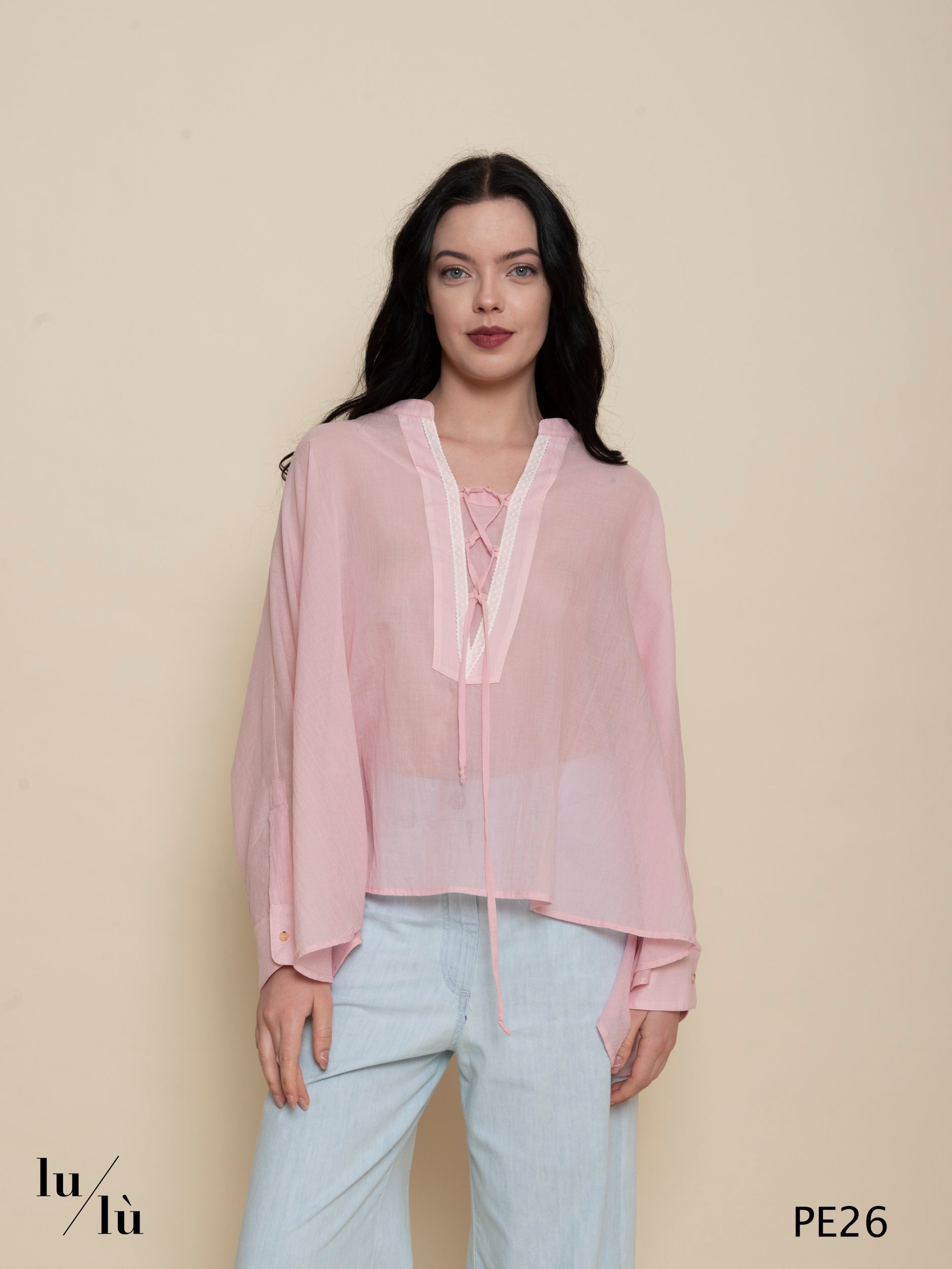 Mirta - Camicia donna in voile di cotone con dettagli in pizzo