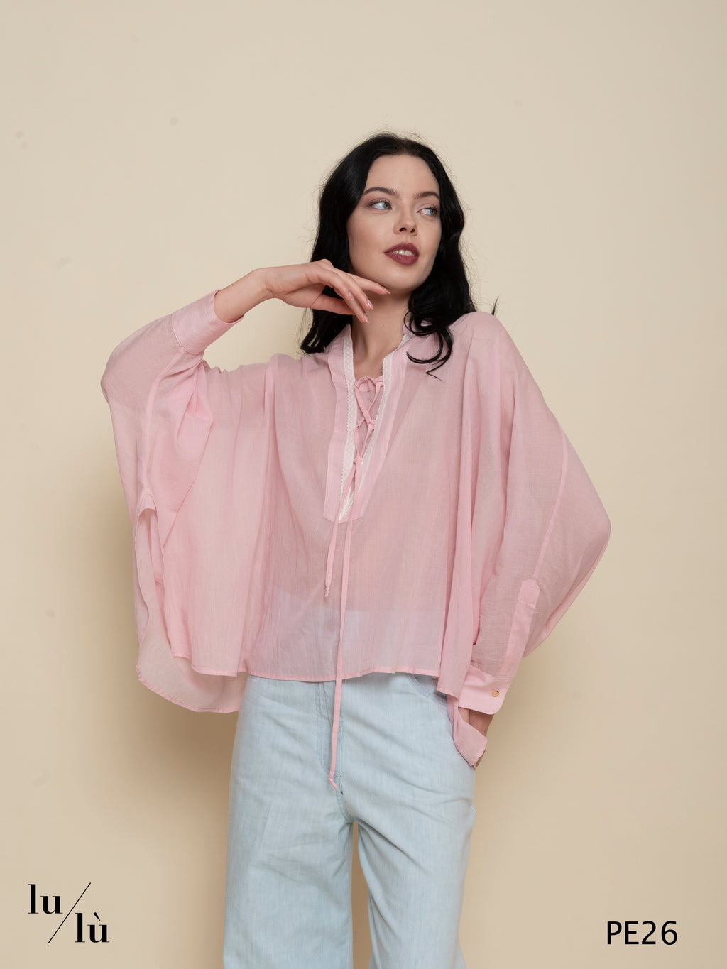 Mirta - Camicia donna in voile di cotone con dettagli in pizzo