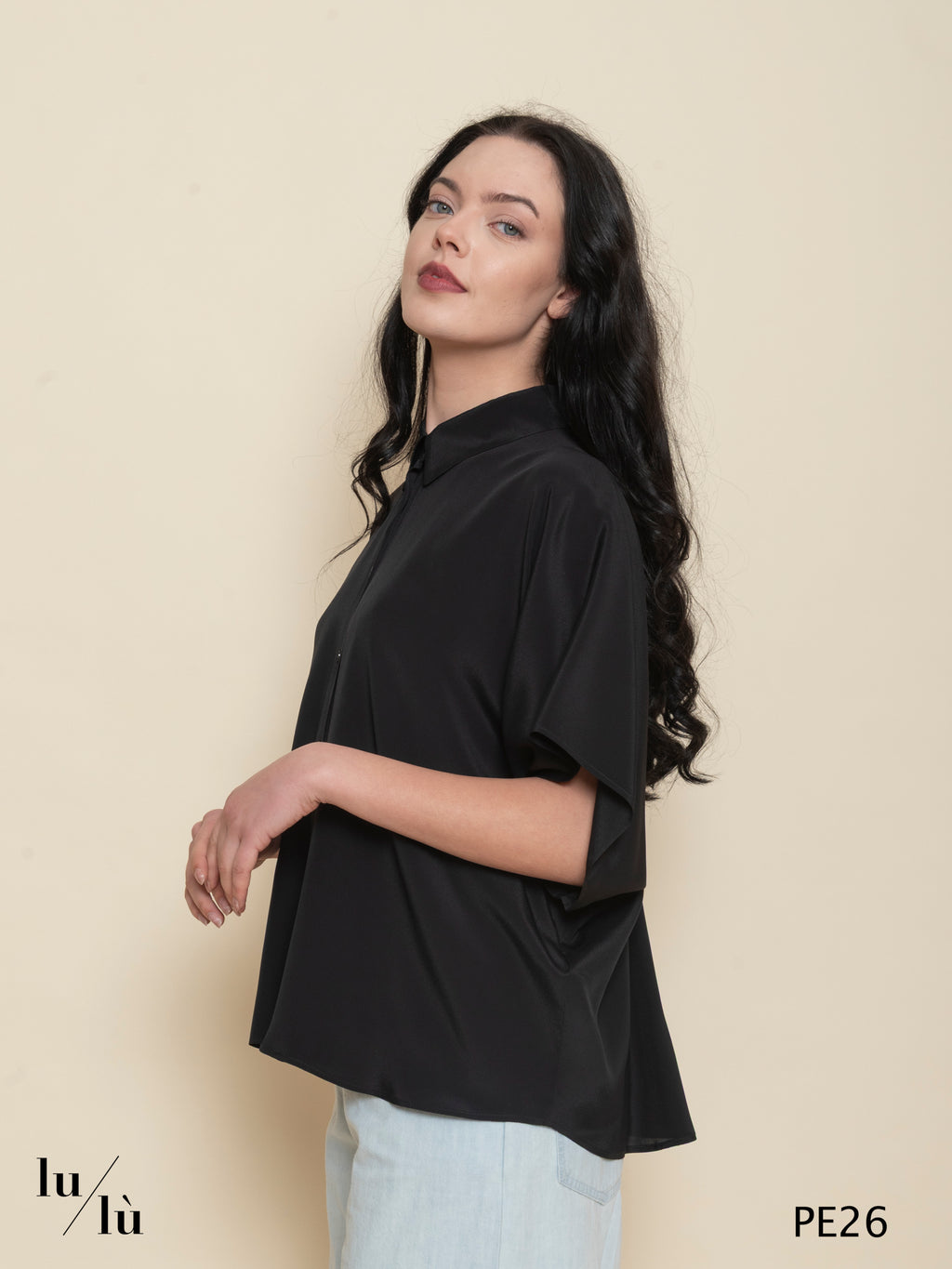 Broklin Black - Camicia donna in acetato e seta con colletto classico