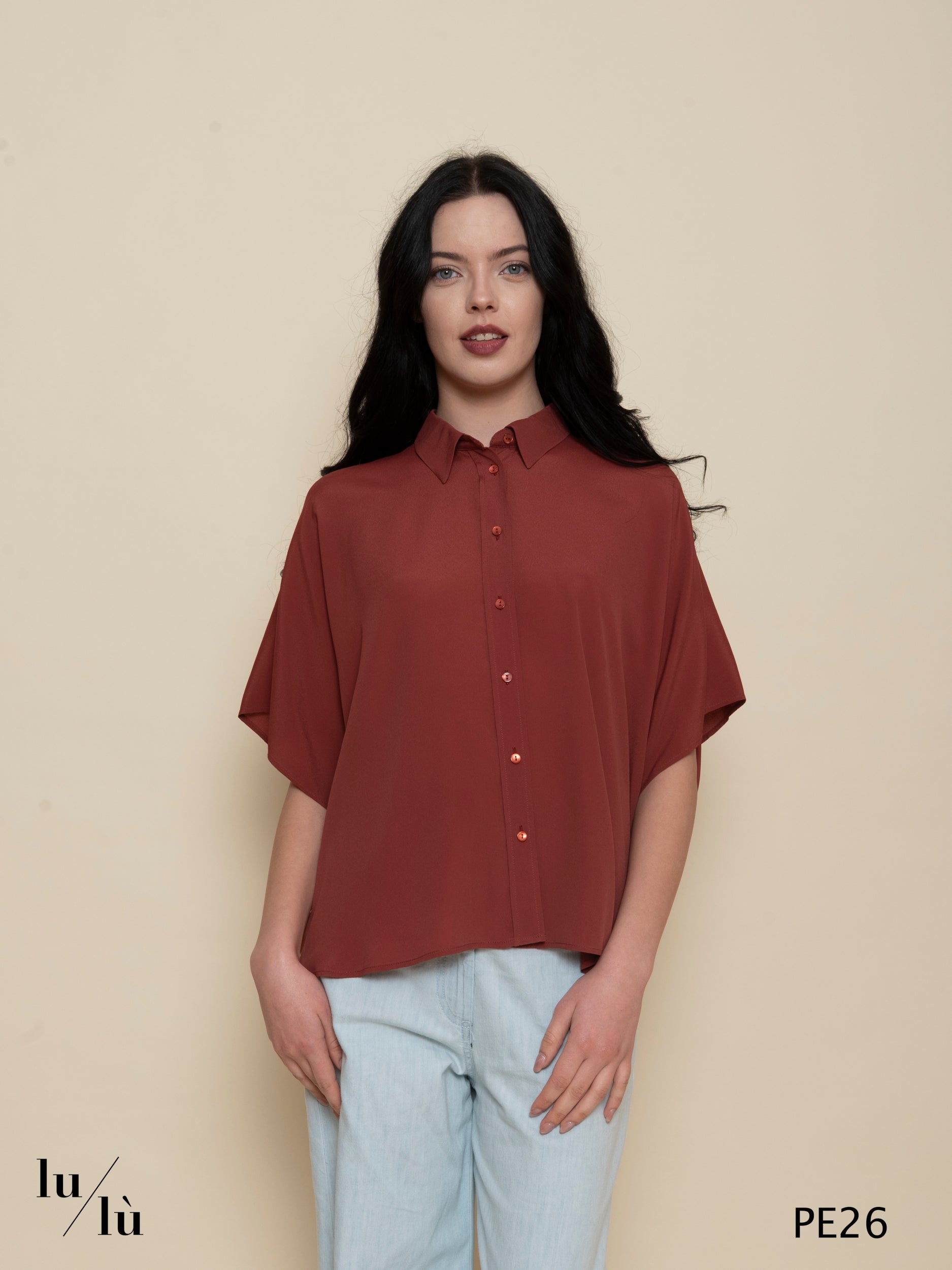 Broklin Mattone - Camicia donna in acetato e seta con colletto classico