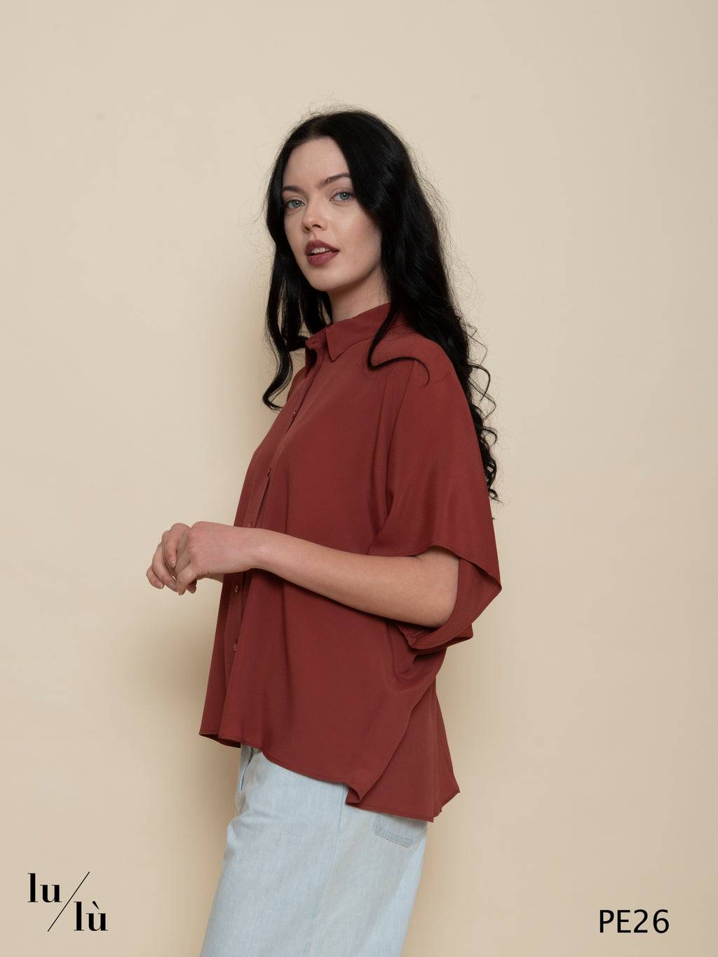 Broklin Mattone - Camicia donna in acetato e seta con colletto classico