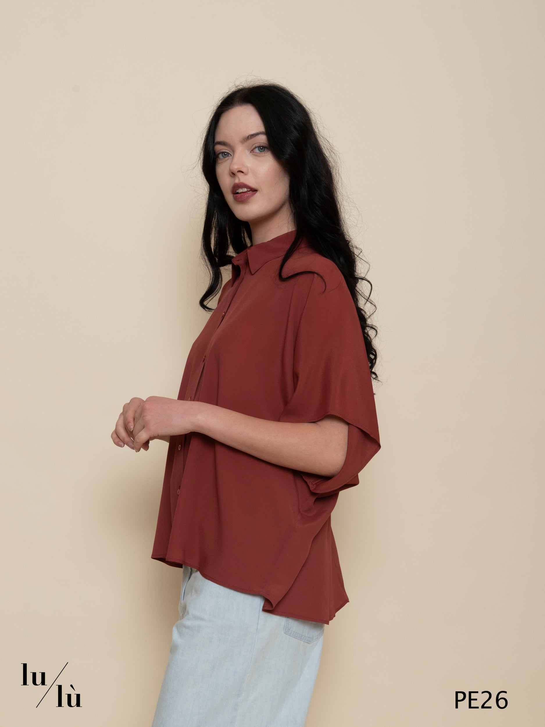 Broklin Mattone - Camicia donna in acetato e seta con colletto classico