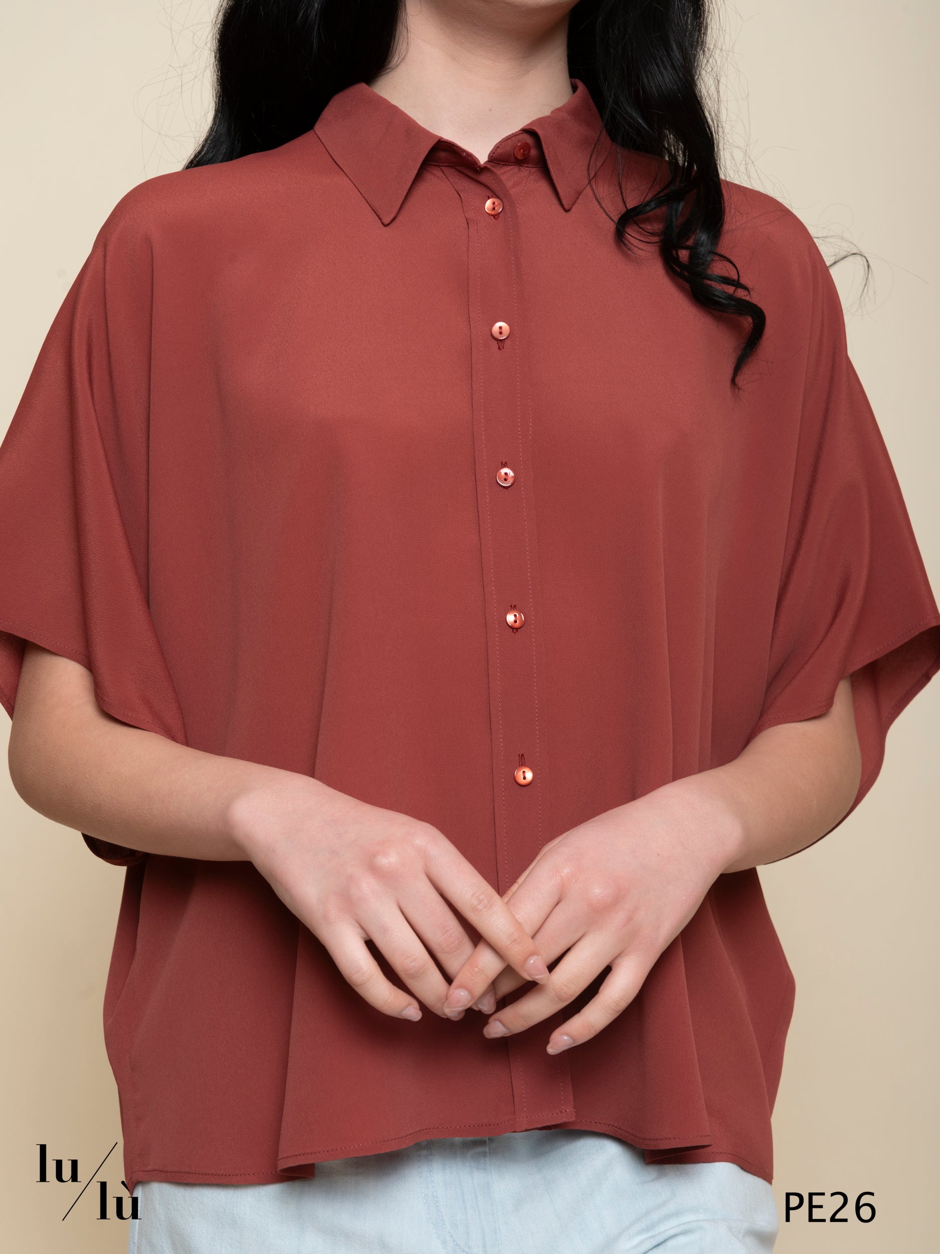 Broklin Mattone - Camicia donna in acetato e seta con colletto classico