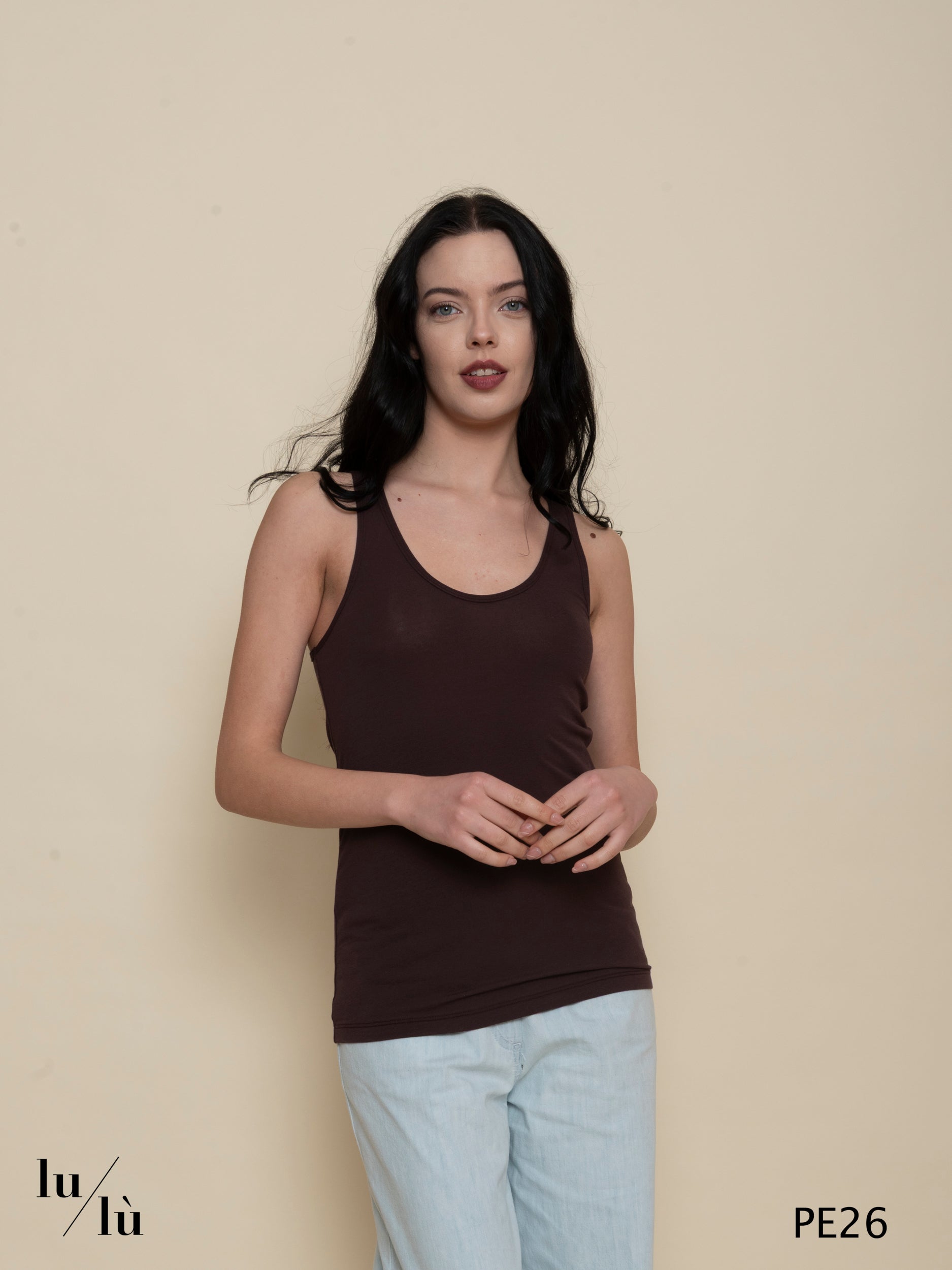 Genziana - Top canotta donna con scollo rotondo e spalla larga