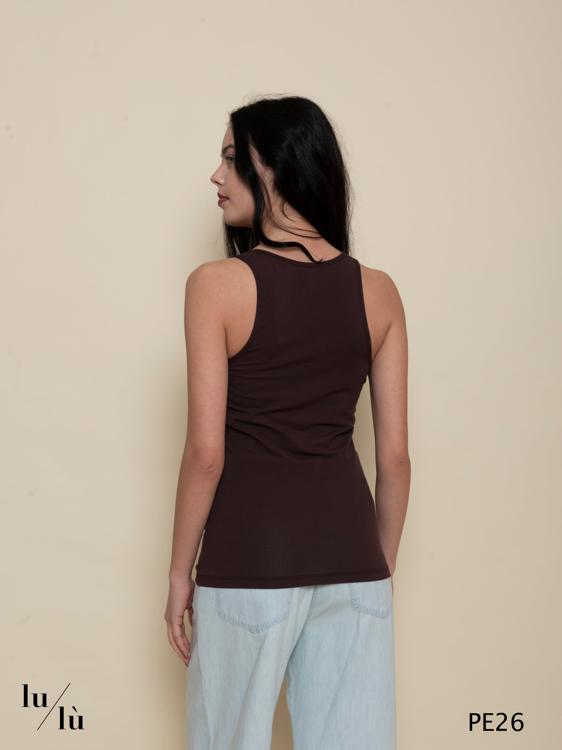 Genziana - Top canotta donna con scollo rotondo e spalla larga