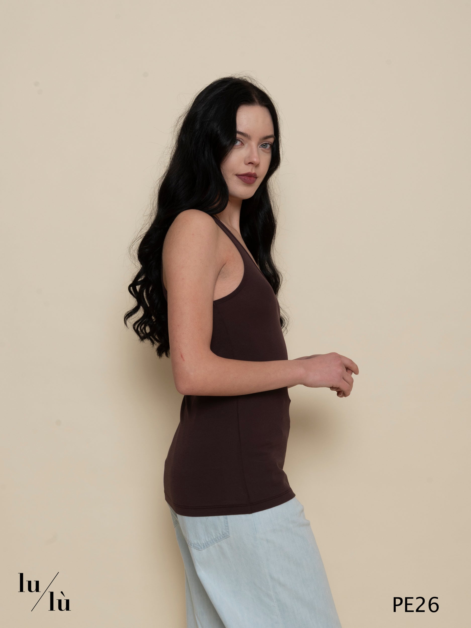 Genziana - Top canotta donna con scollo rotondo e spalla larga