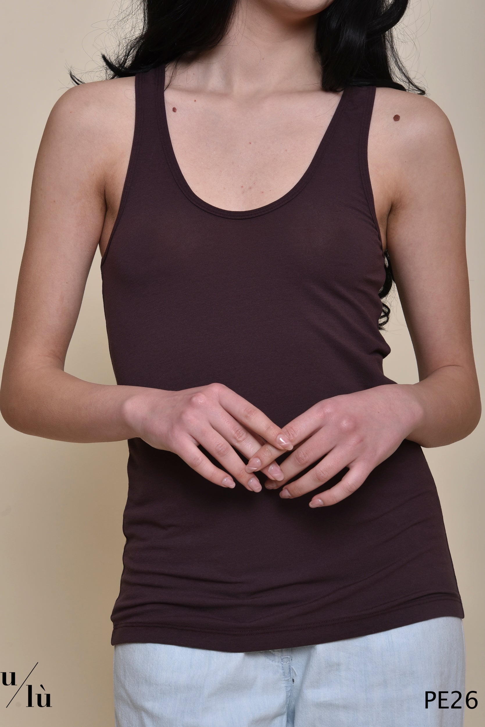 Genziana - Top canotta donna con scollo rotondo e spalla larga